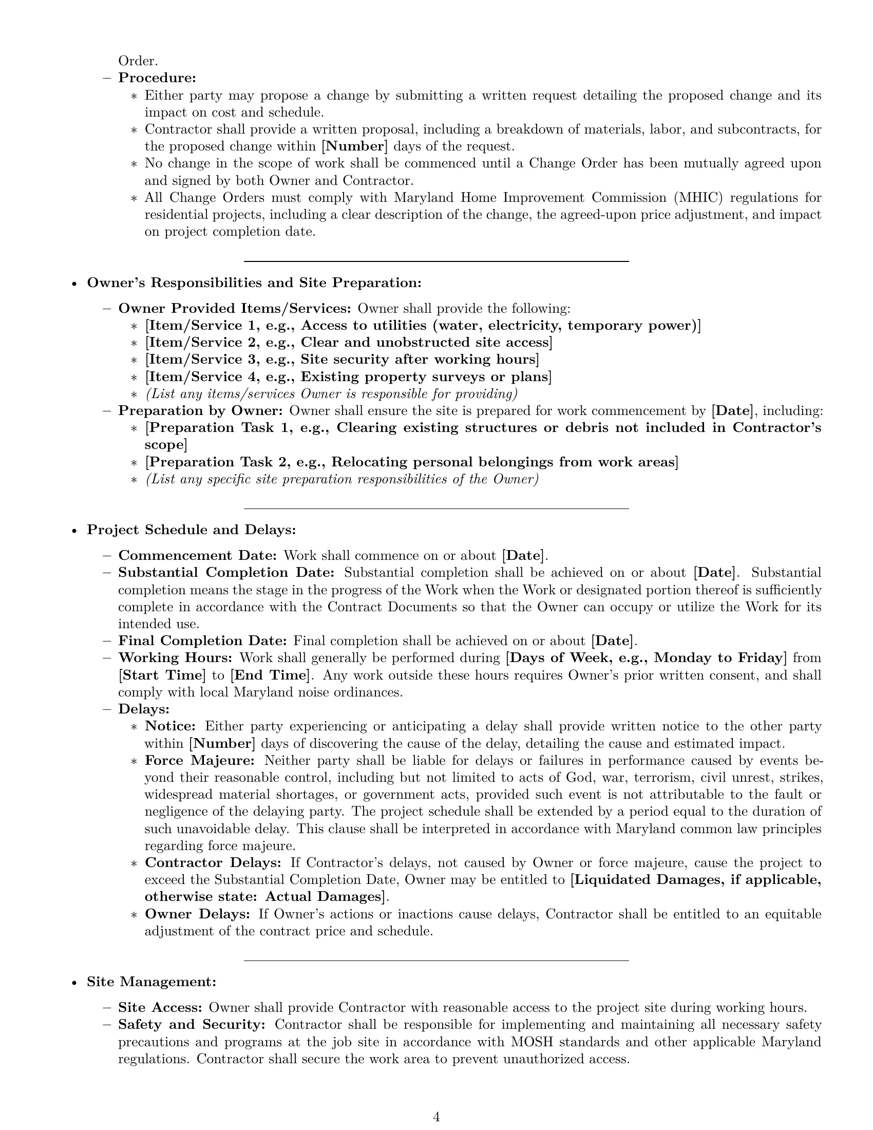 Preview page 4 of Pro Maryland construction service contract template