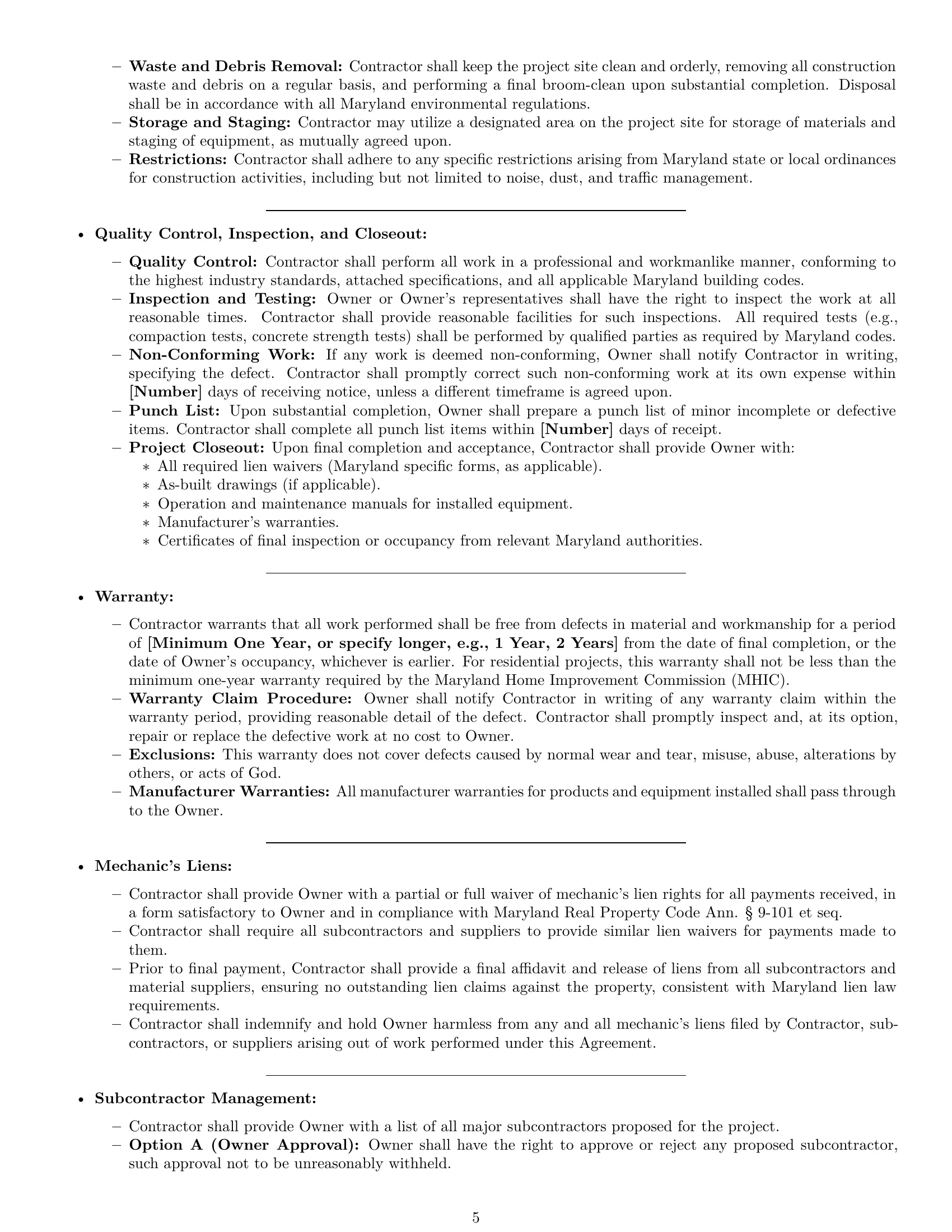Preview page 5 of Pro Maryland construction service contract template