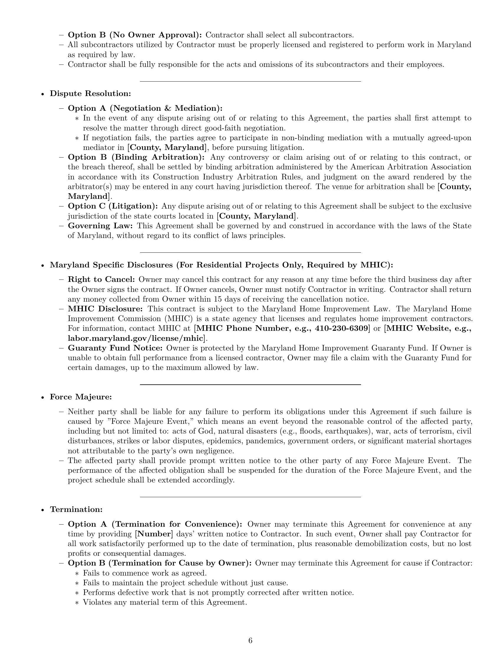 Preview page 6 of Pro Maryland construction service contract template