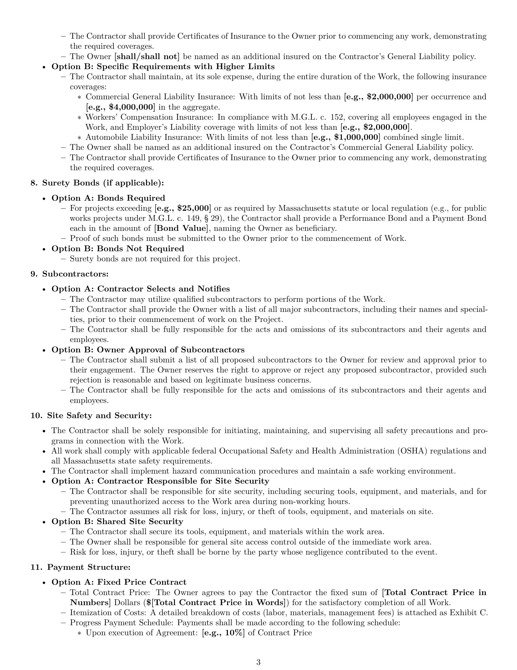 Preview page 3 of Pro Massachusetts construction service contract template