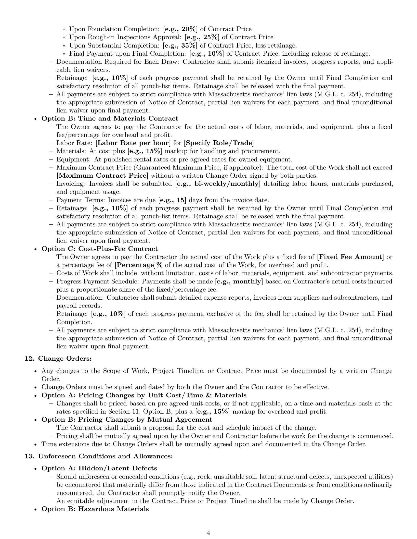Preview page 4 of Pro Massachusetts construction service contract template