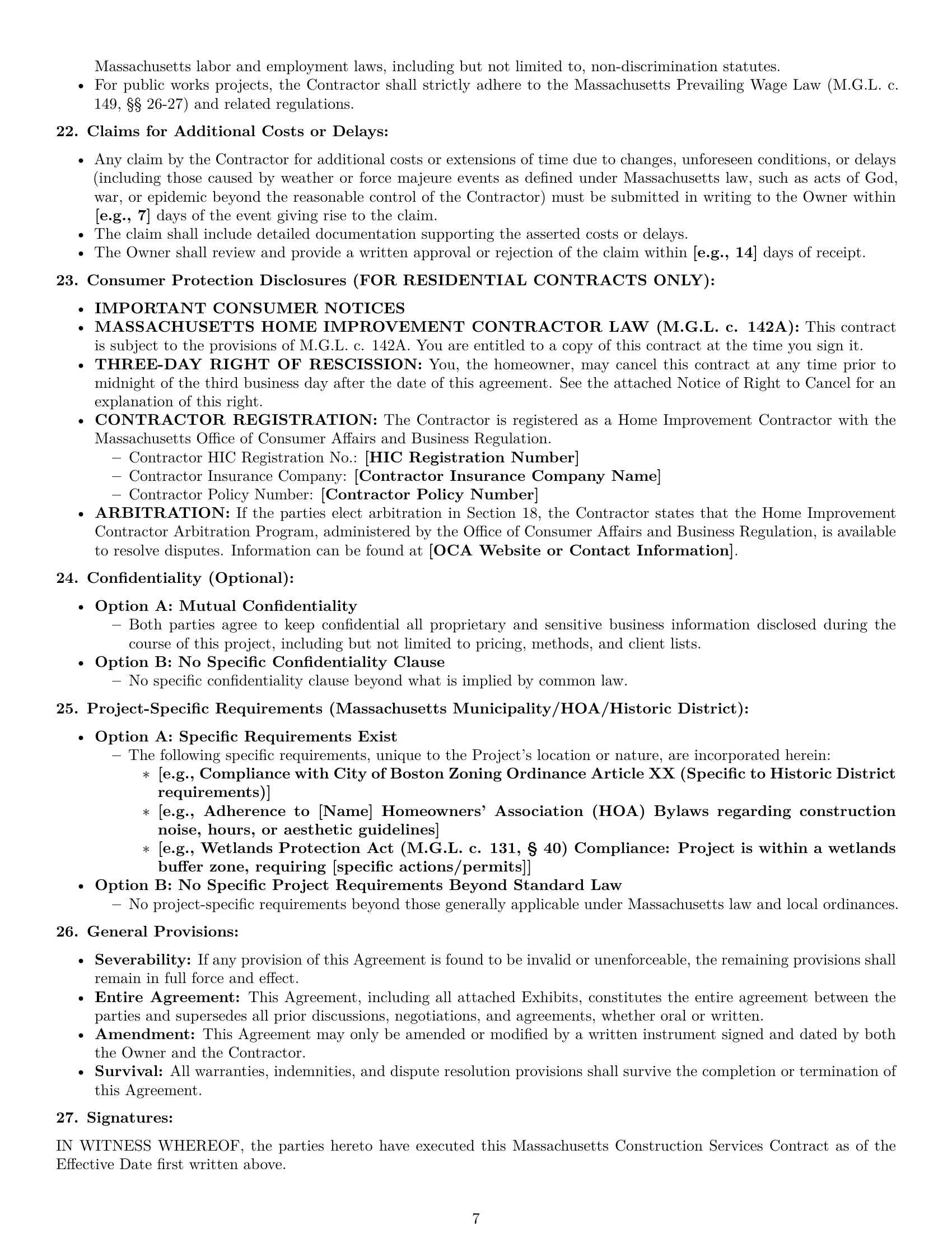 Preview page 7 of Pro Massachusetts construction service contract template