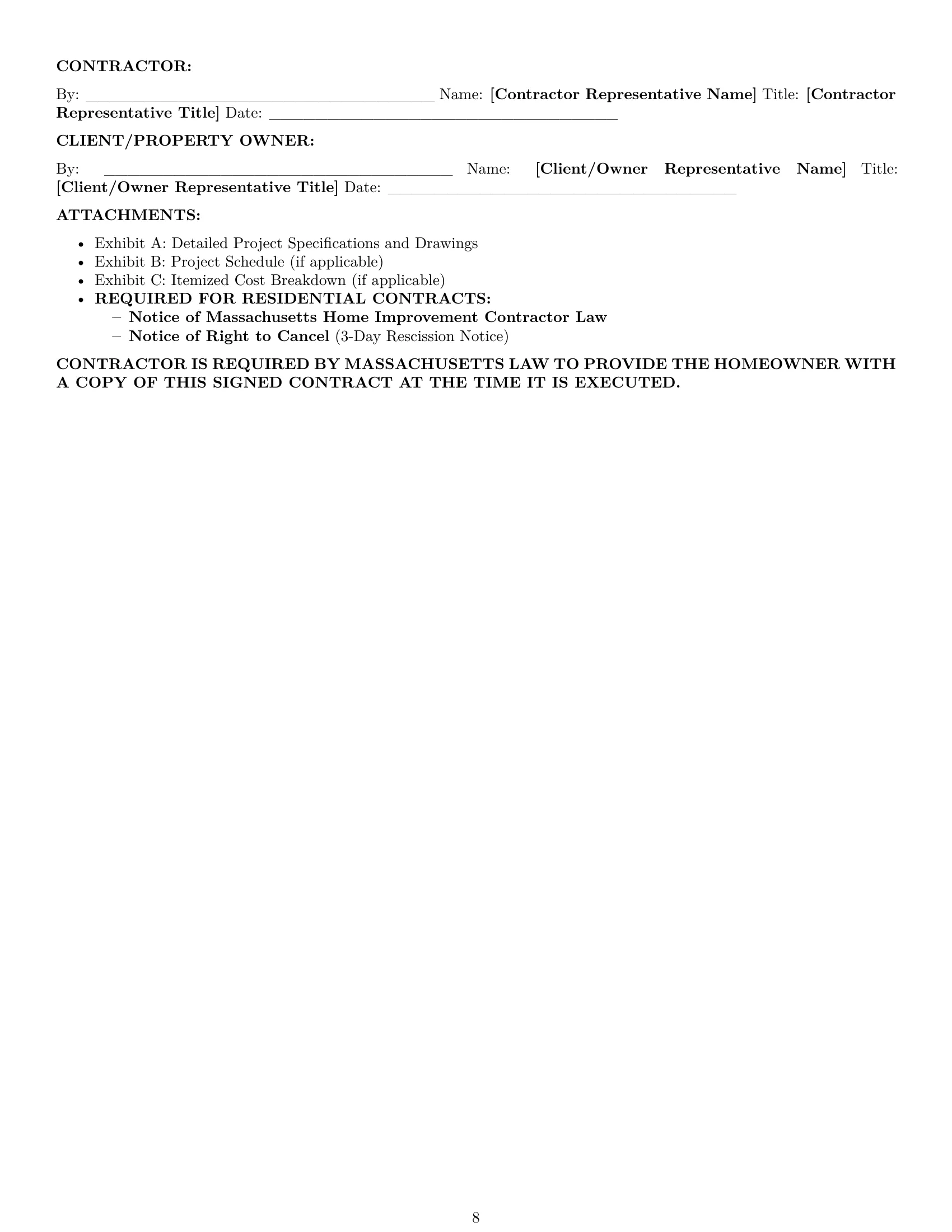 Preview page 8 of Pro Massachusetts construction service contract template