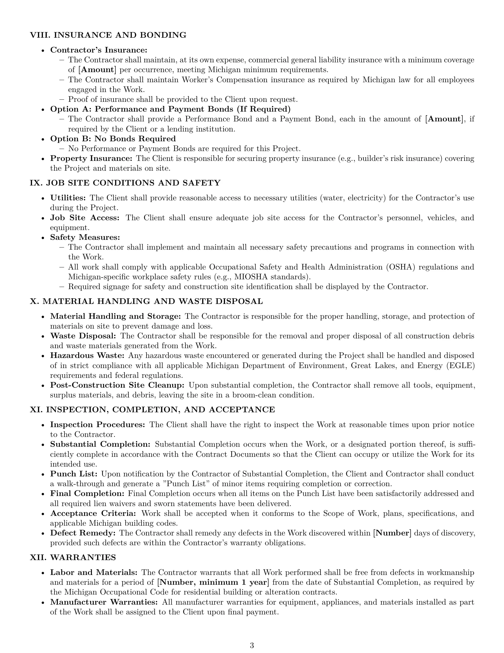 Preview page 3 of Pro Michigan construction service contract template