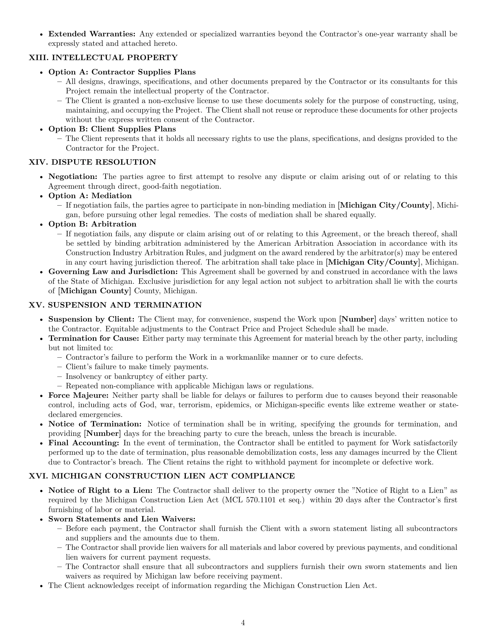Preview page 4 of Pro Michigan construction service contract template
