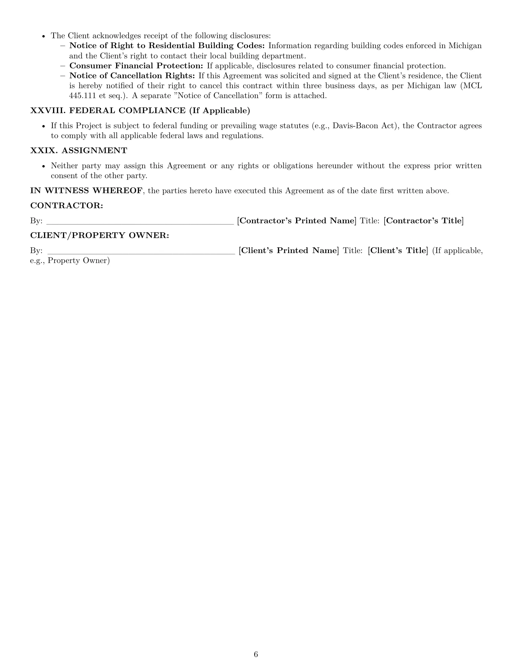 Preview page 6 of Pro Michigan construction service contract template