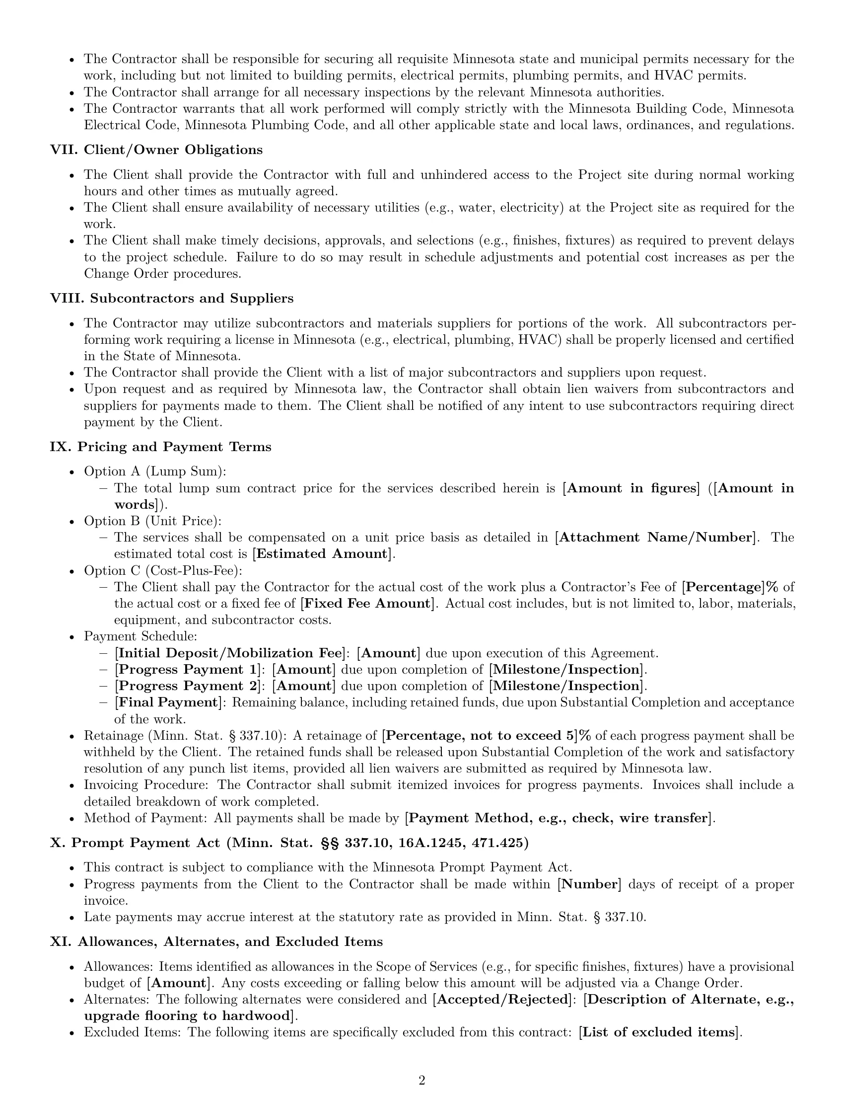 Preview page 2 of Pro Minnesota construction service contract template