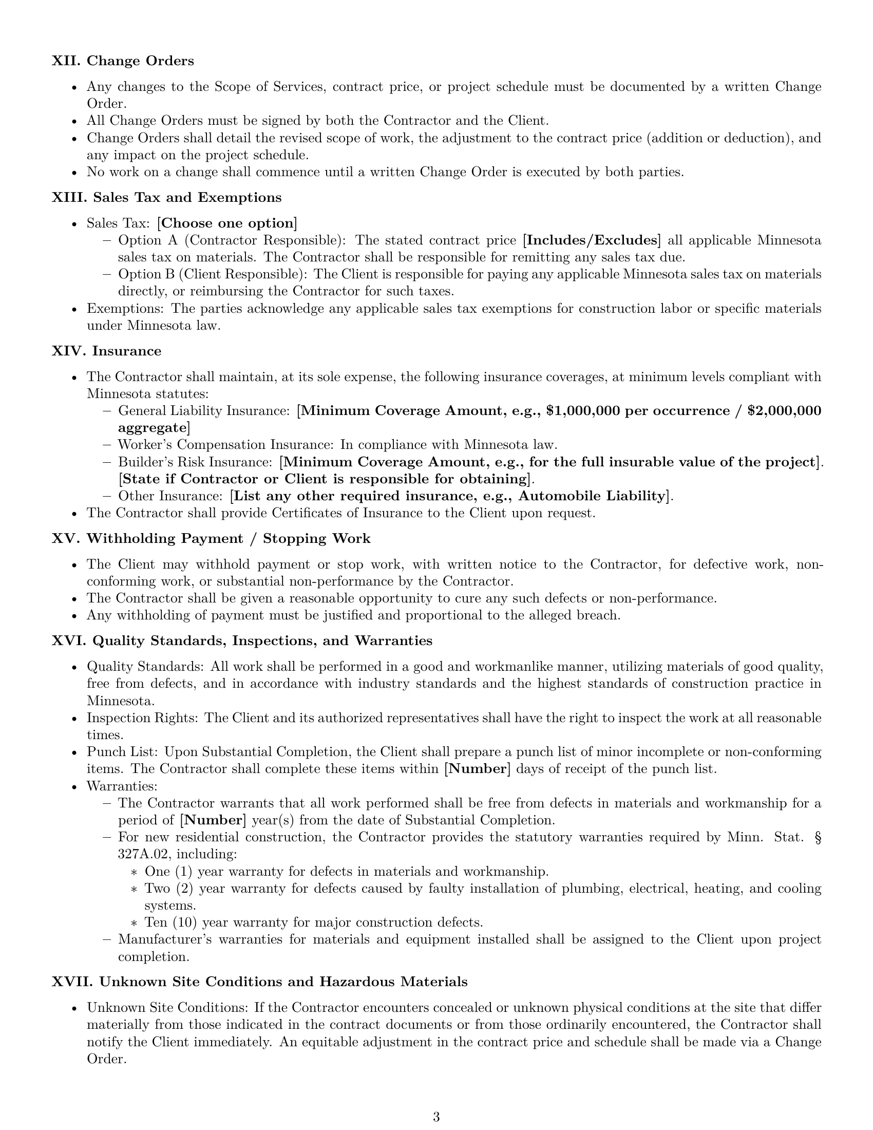 Preview page 3 of Pro Minnesota construction service contract template