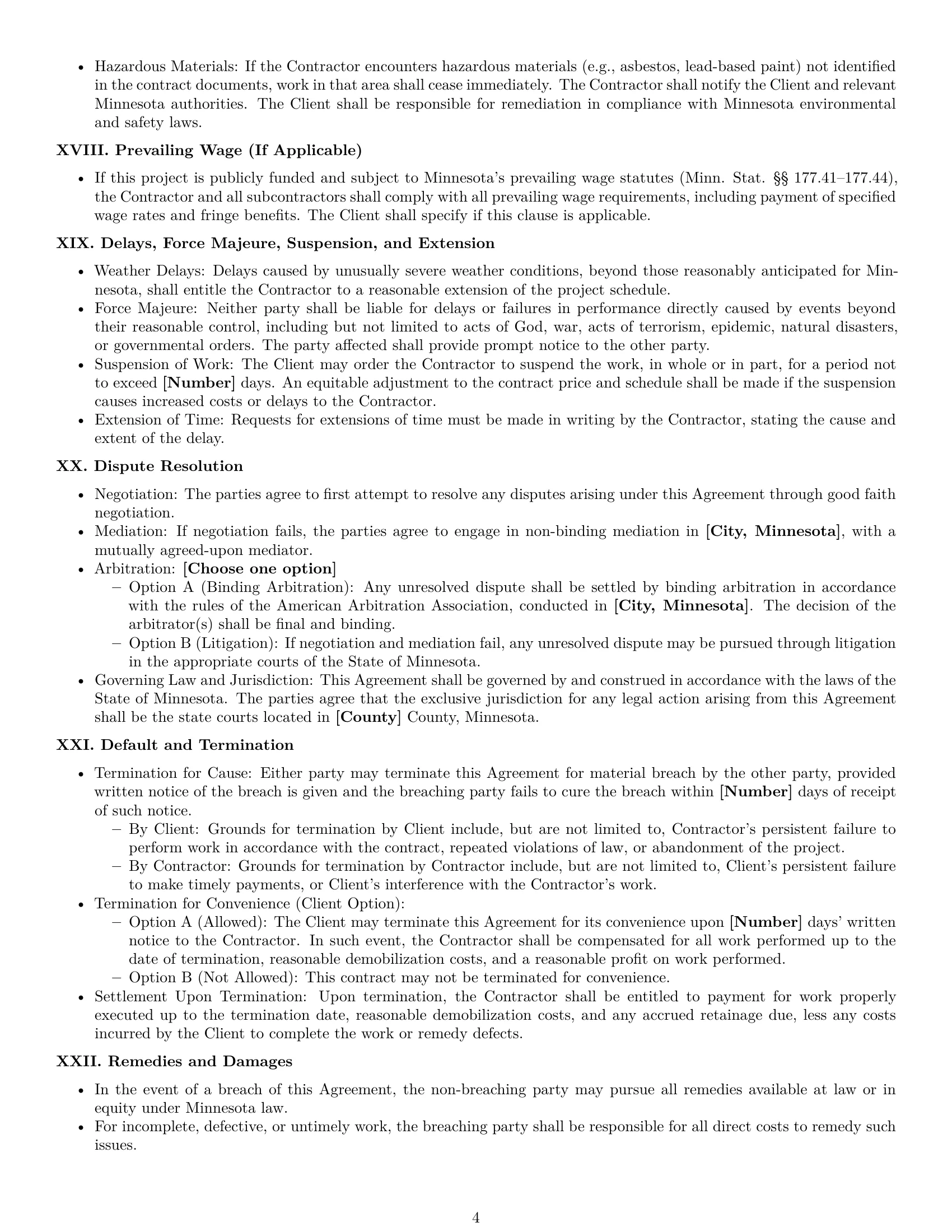 Preview page 4 of Pro Minnesota construction service contract template