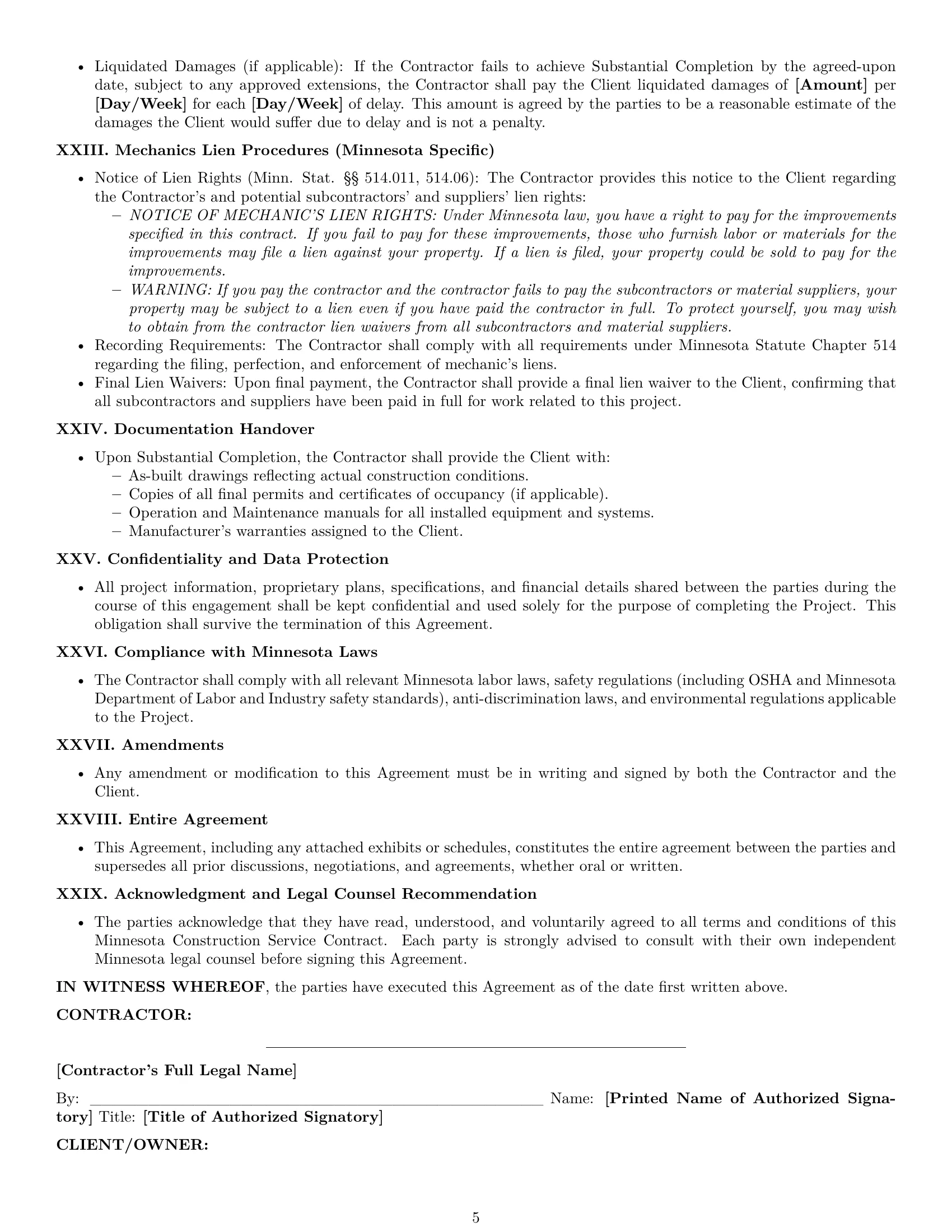 Preview page 5 of Pro Minnesota construction service contract template