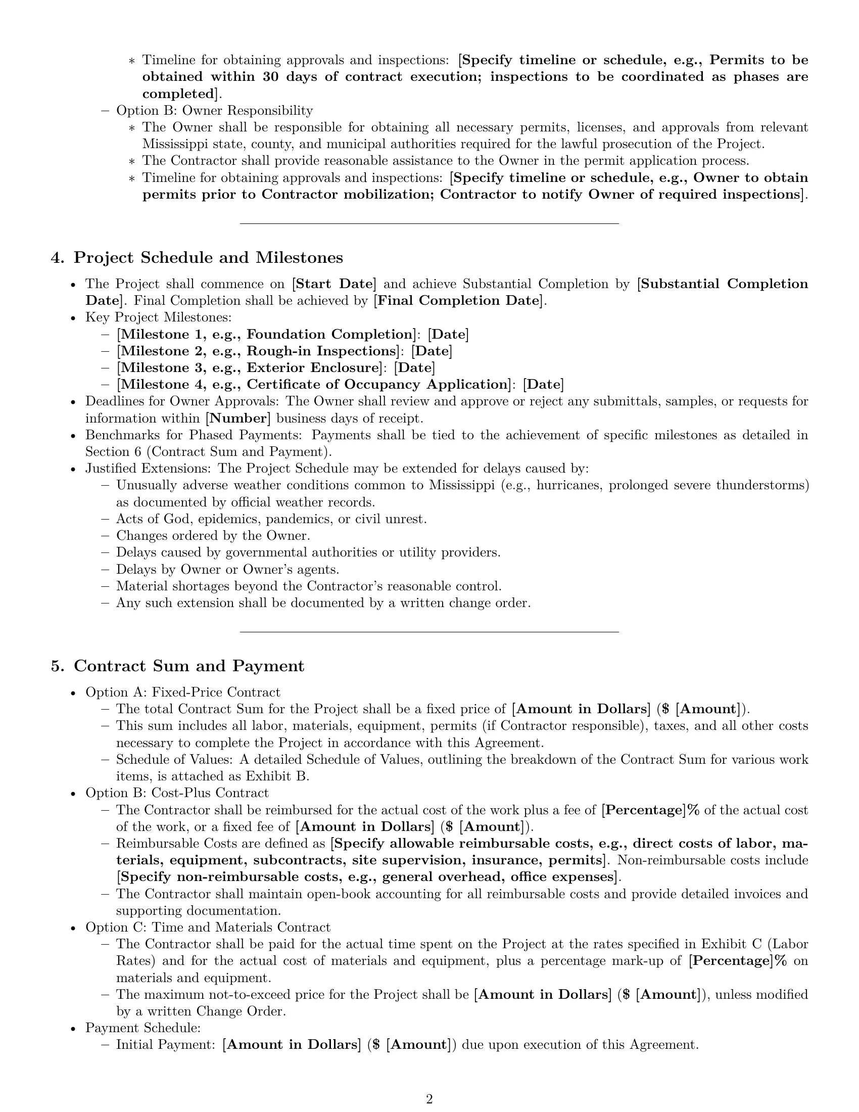 Preview page 2 of Pro Mississippi construction service contract template