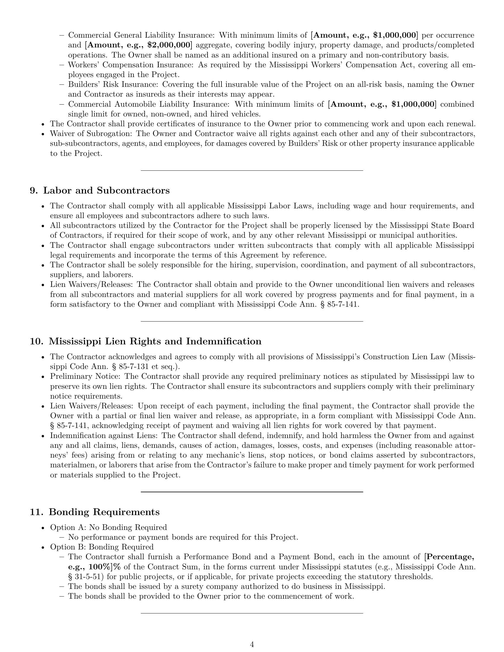 Preview page 4 of Pro Mississippi construction service contract template