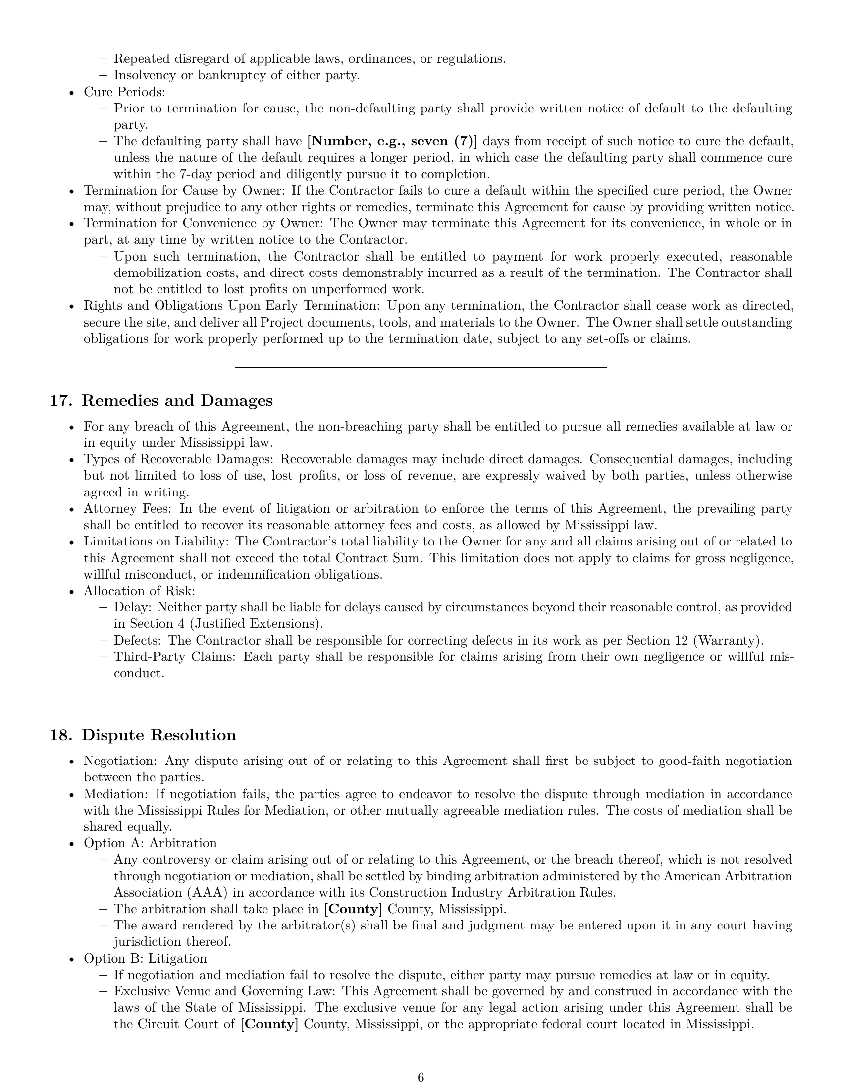 Preview page 6 of Pro Mississippi construction service contract template