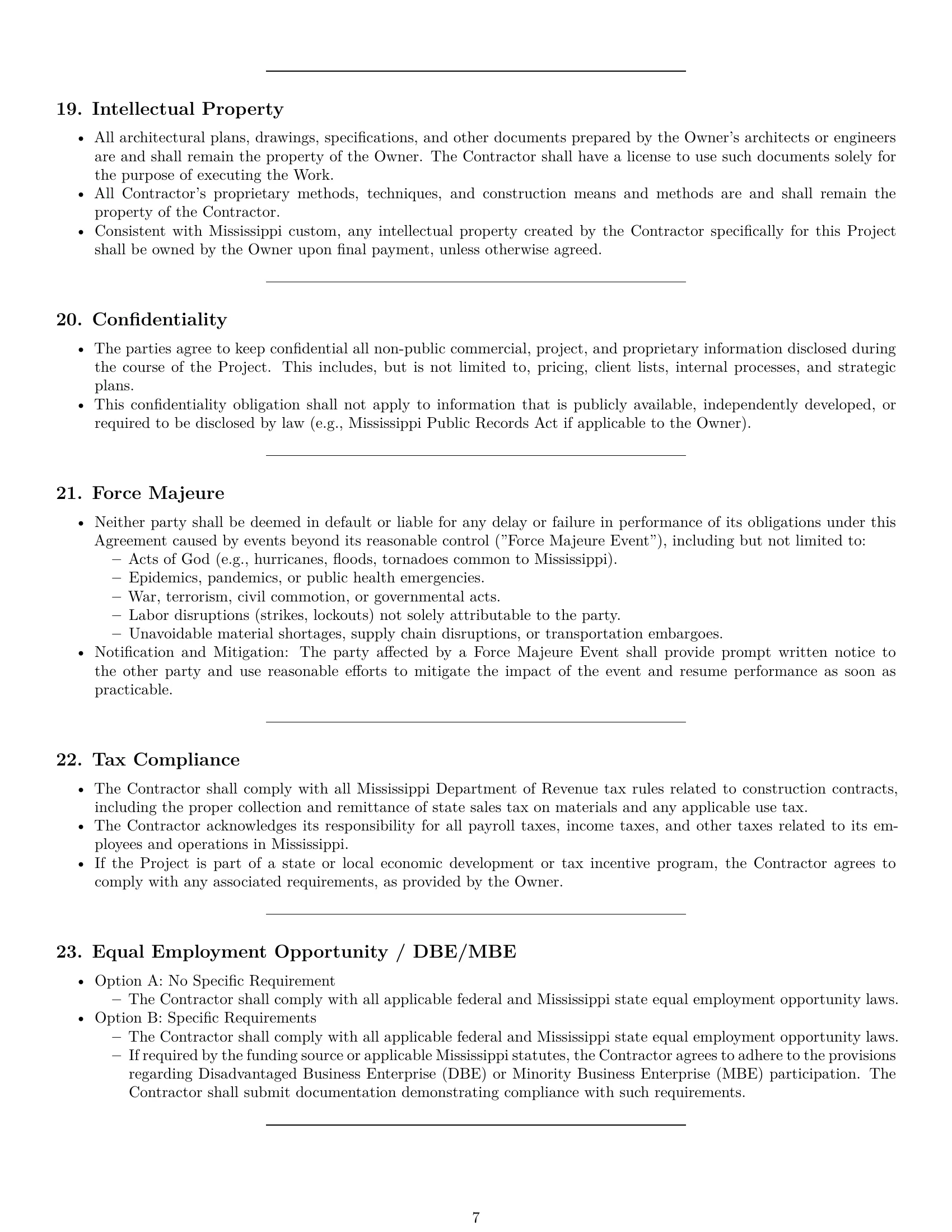 Preview page 7 of Pro Mississippi construction service contract template