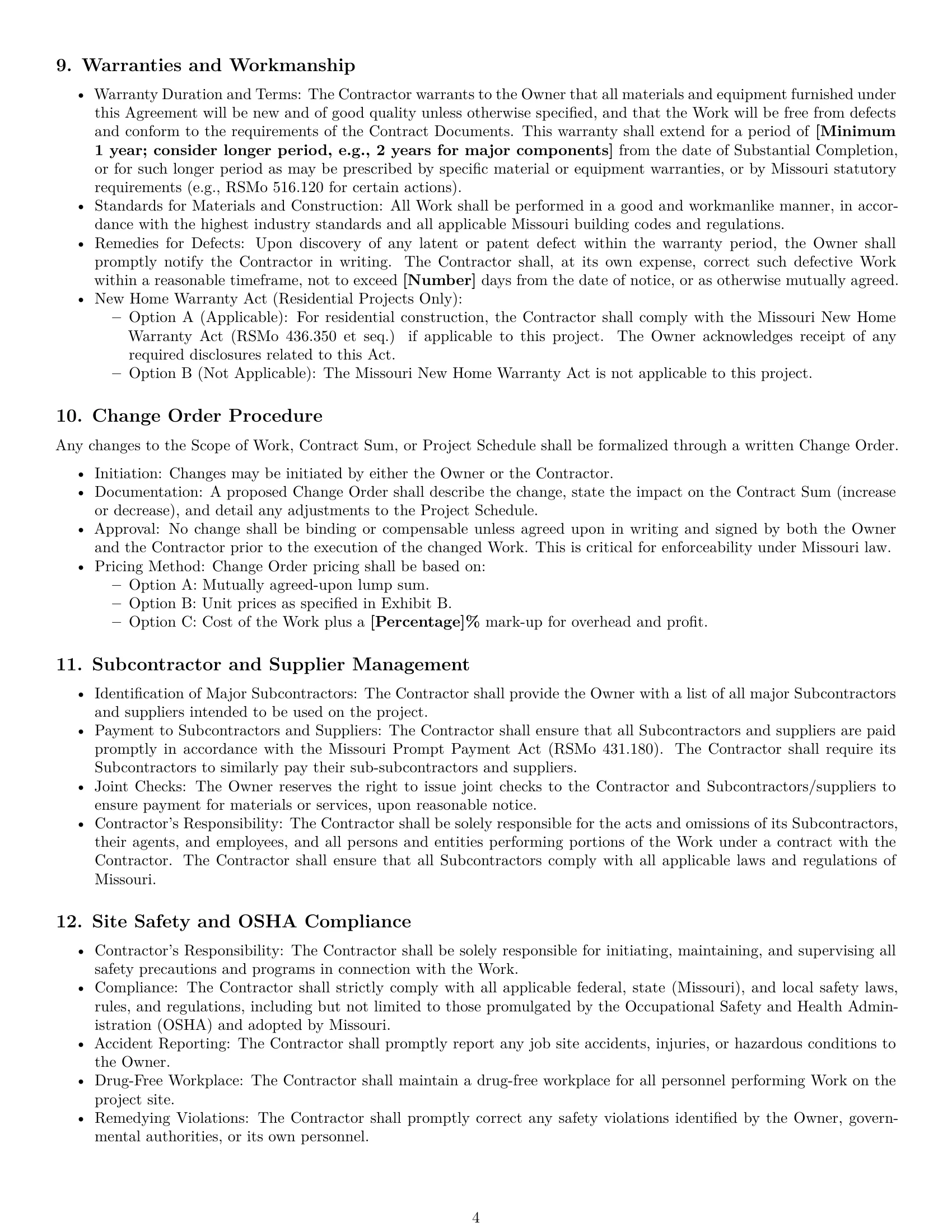 Preview page 4 of Pro Missouri construction service contract template