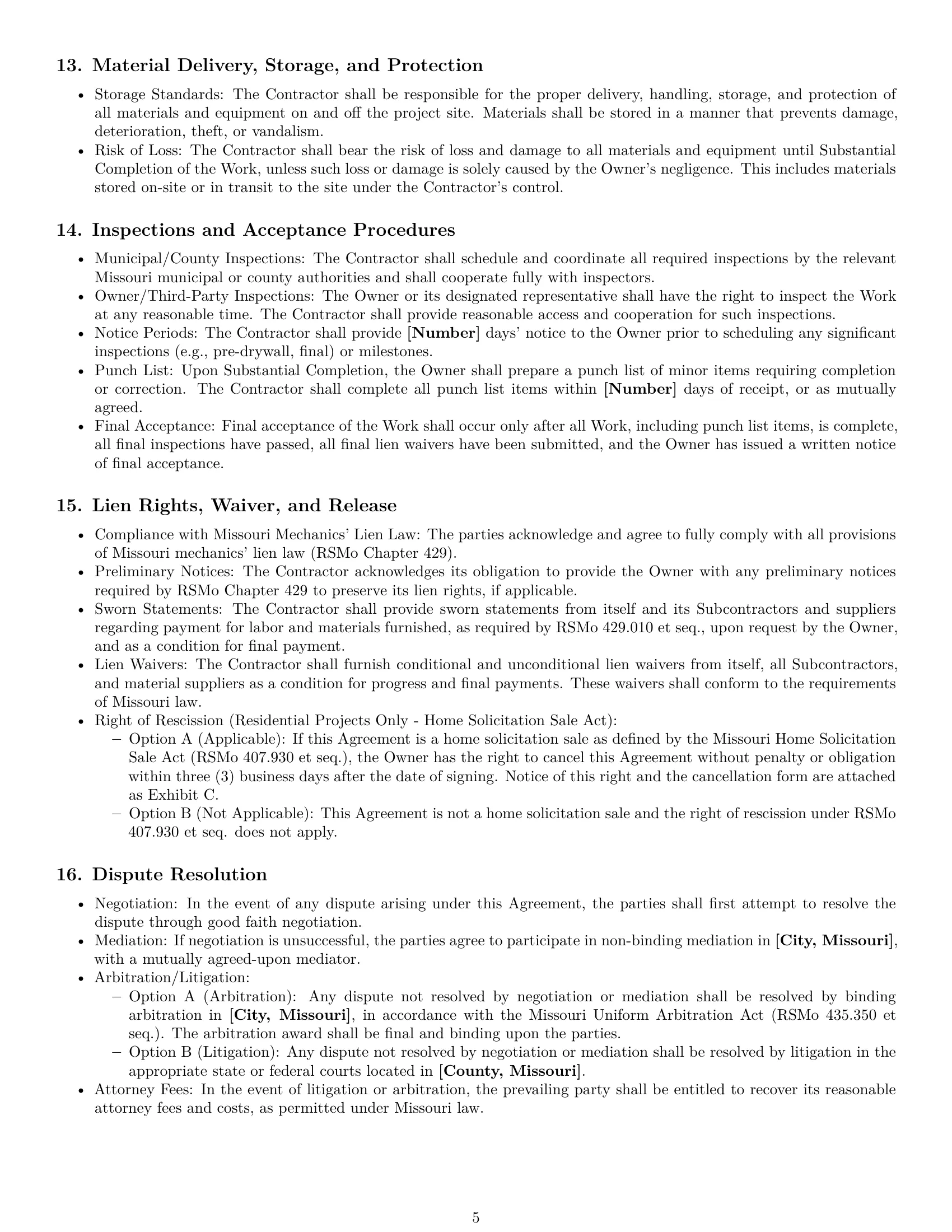 Preview page 5 of Pro Missouri construction service contract template
