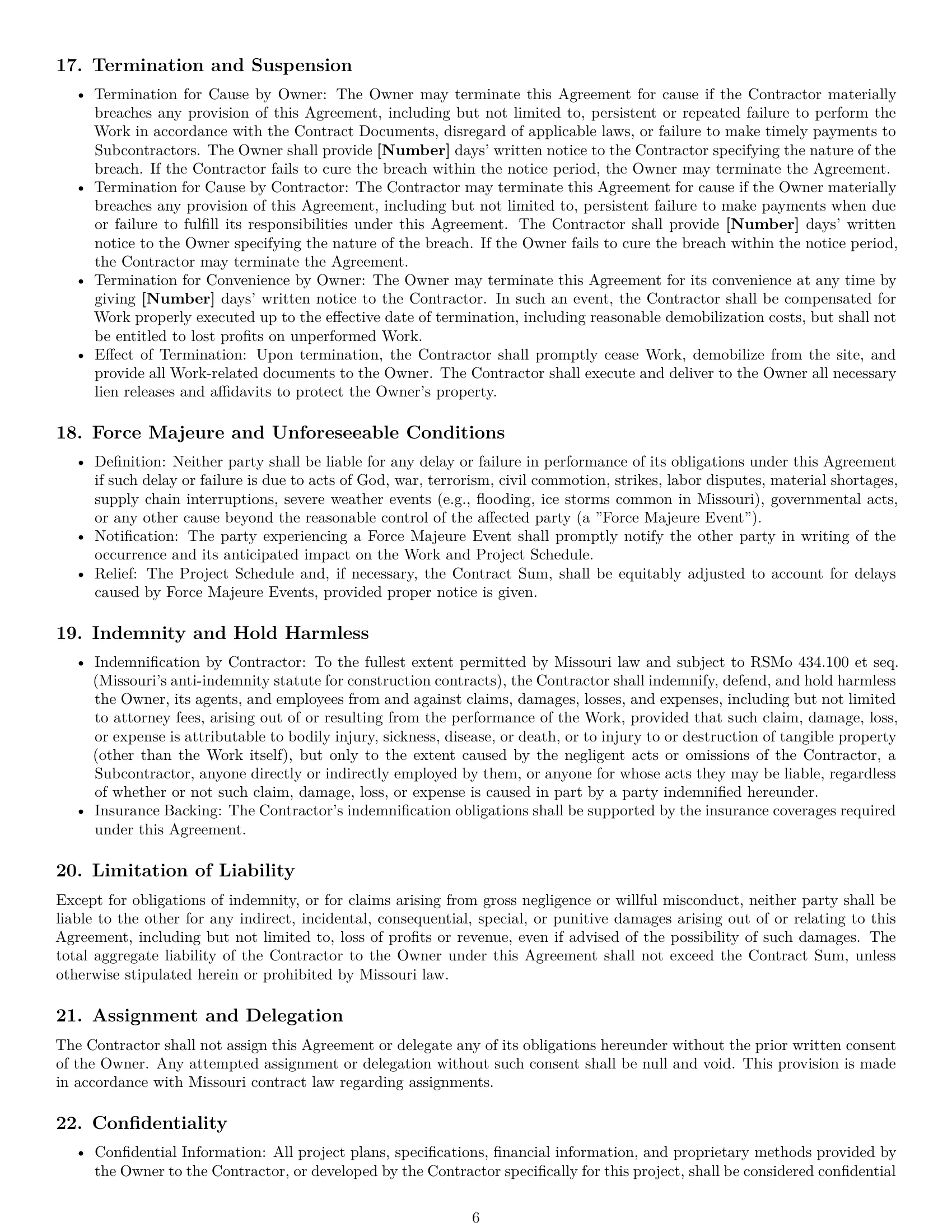 Preview page 6 of Pro Missouri construction service contract template