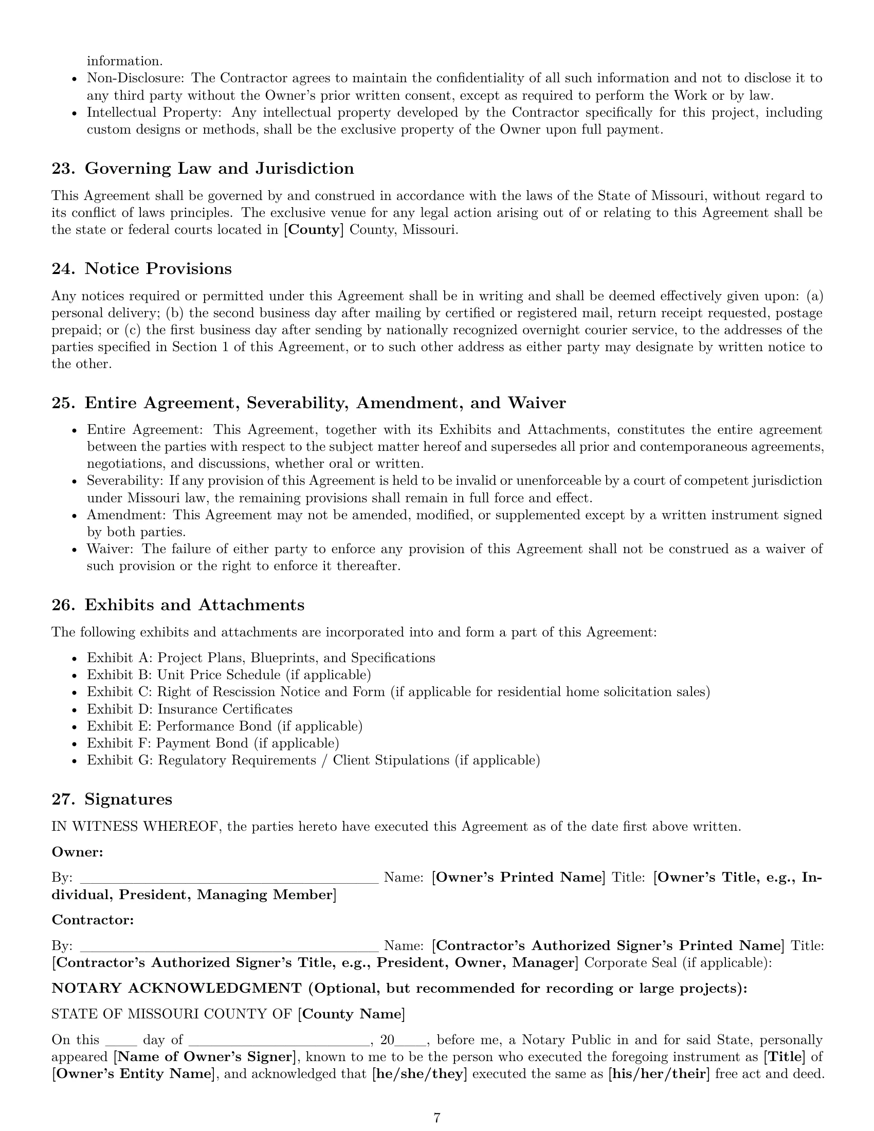 Preview page 7 of Pro Missouri construction service contract template