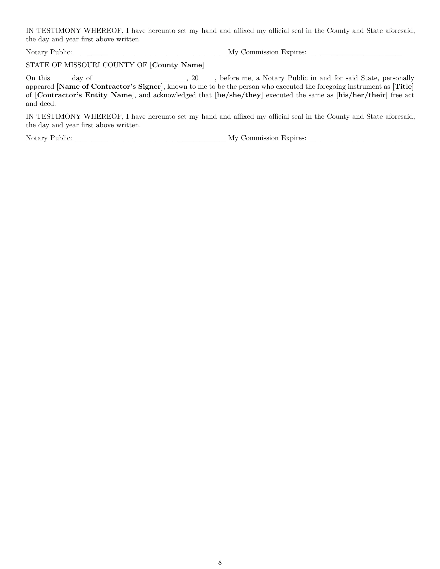 Preview page 8 of Pro Missouri construction service contract template