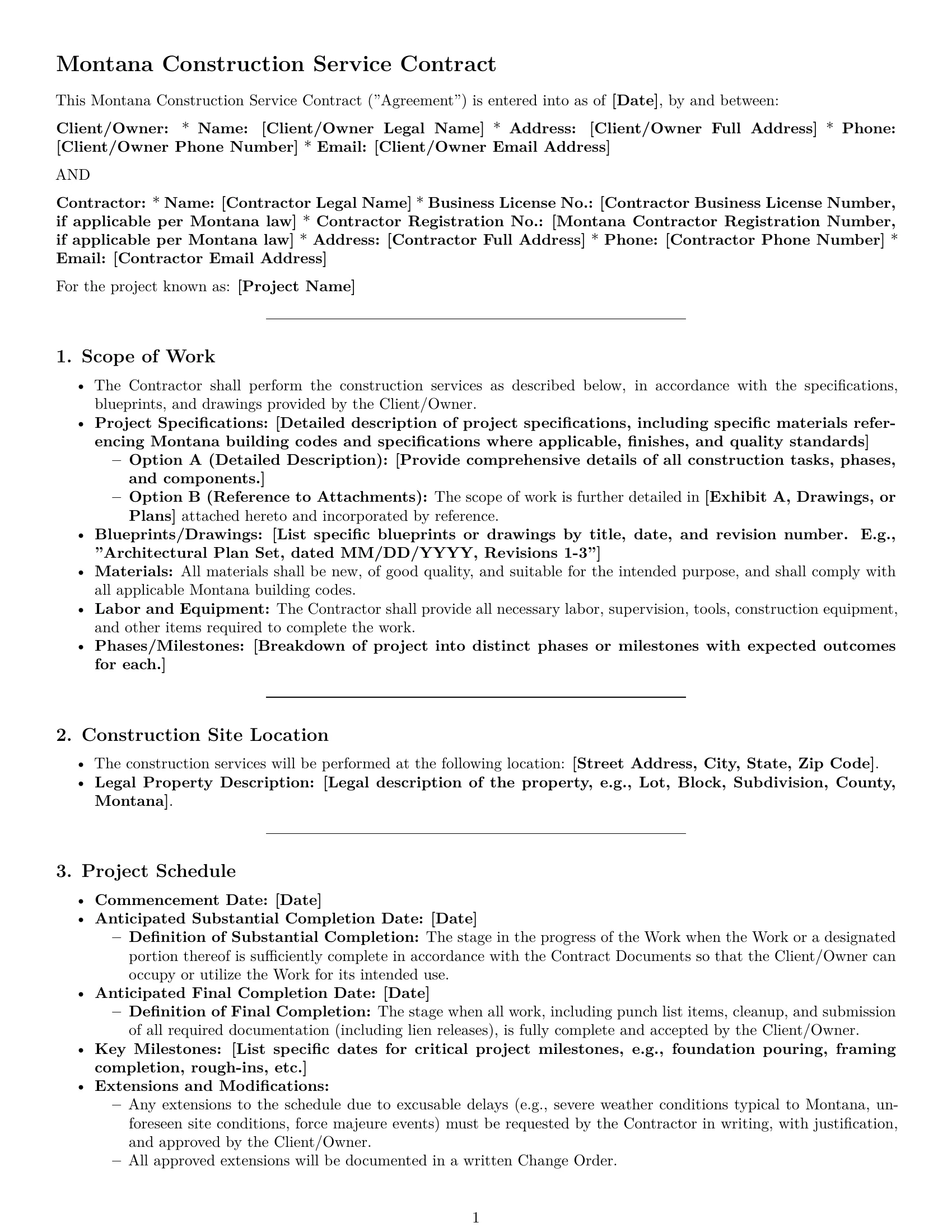 Preview page 1 of Pro Montana construction service contract template