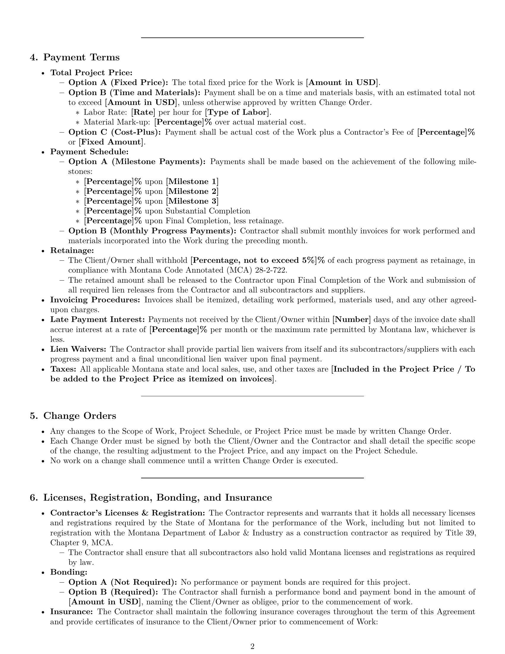 Preview page 2 of Pro Montana construction service contract template