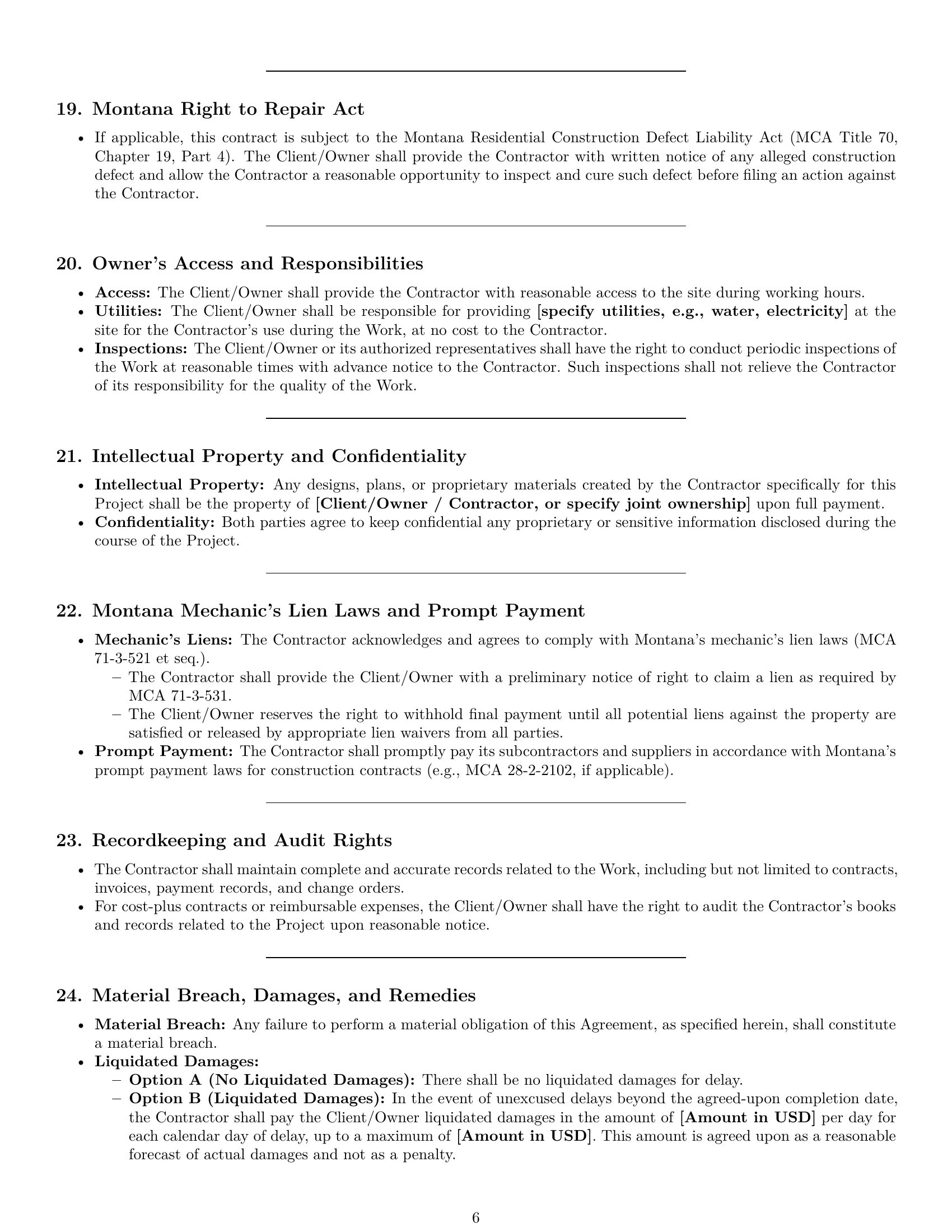 Preview page 6 of Pro Montana construction service contract template