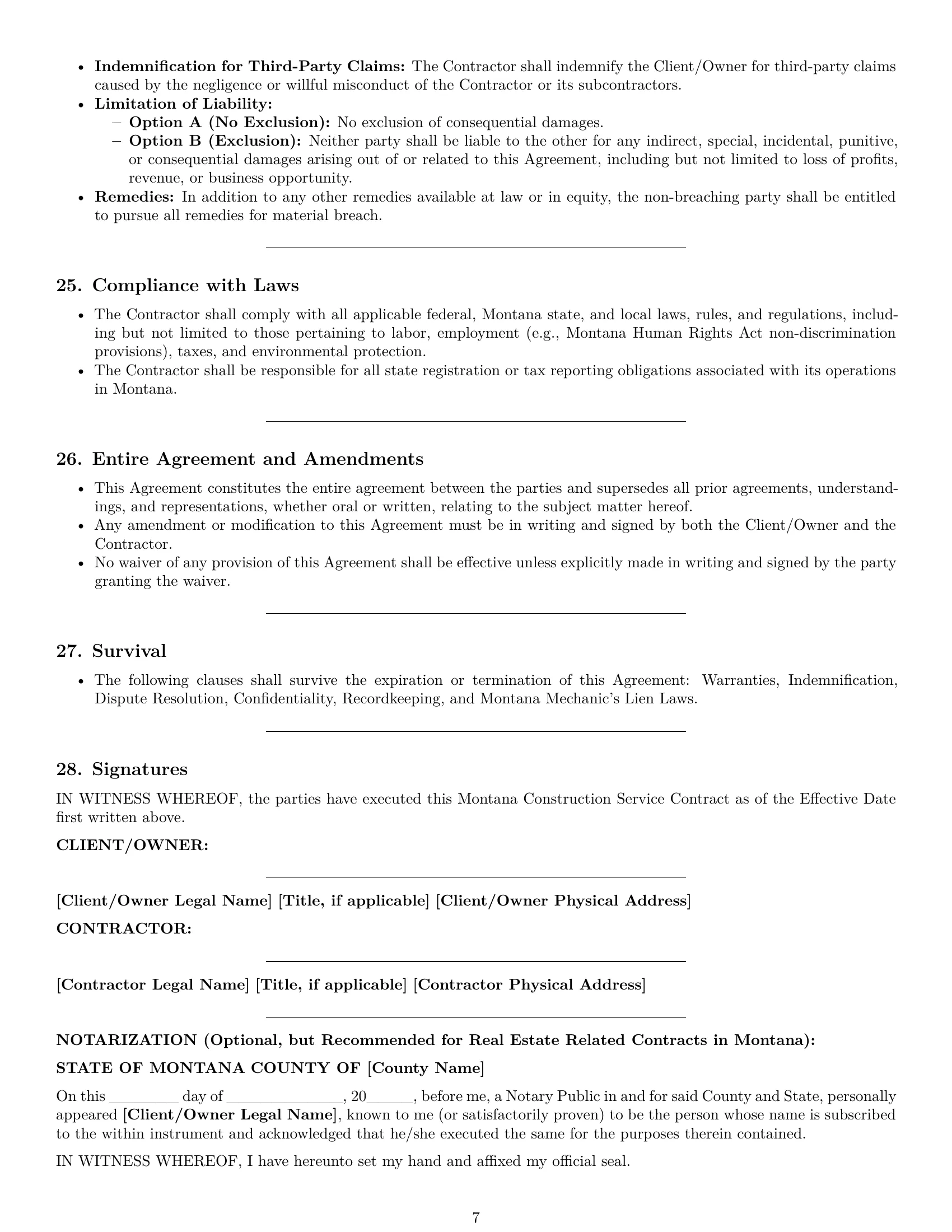 Preview page 7 of Pro Montana construction service contract template