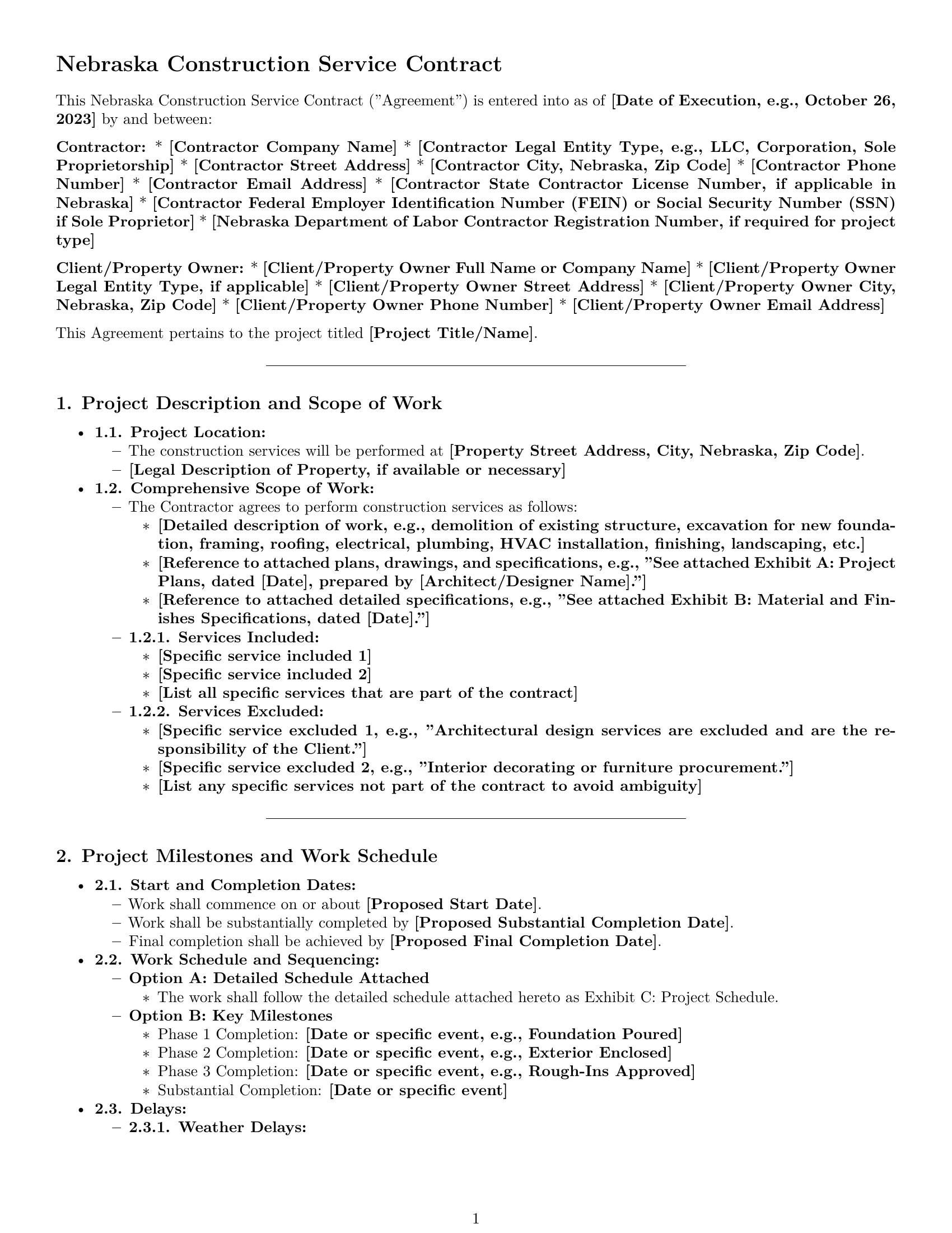 Preview page 1 of Pro Nebraska construction service contract template