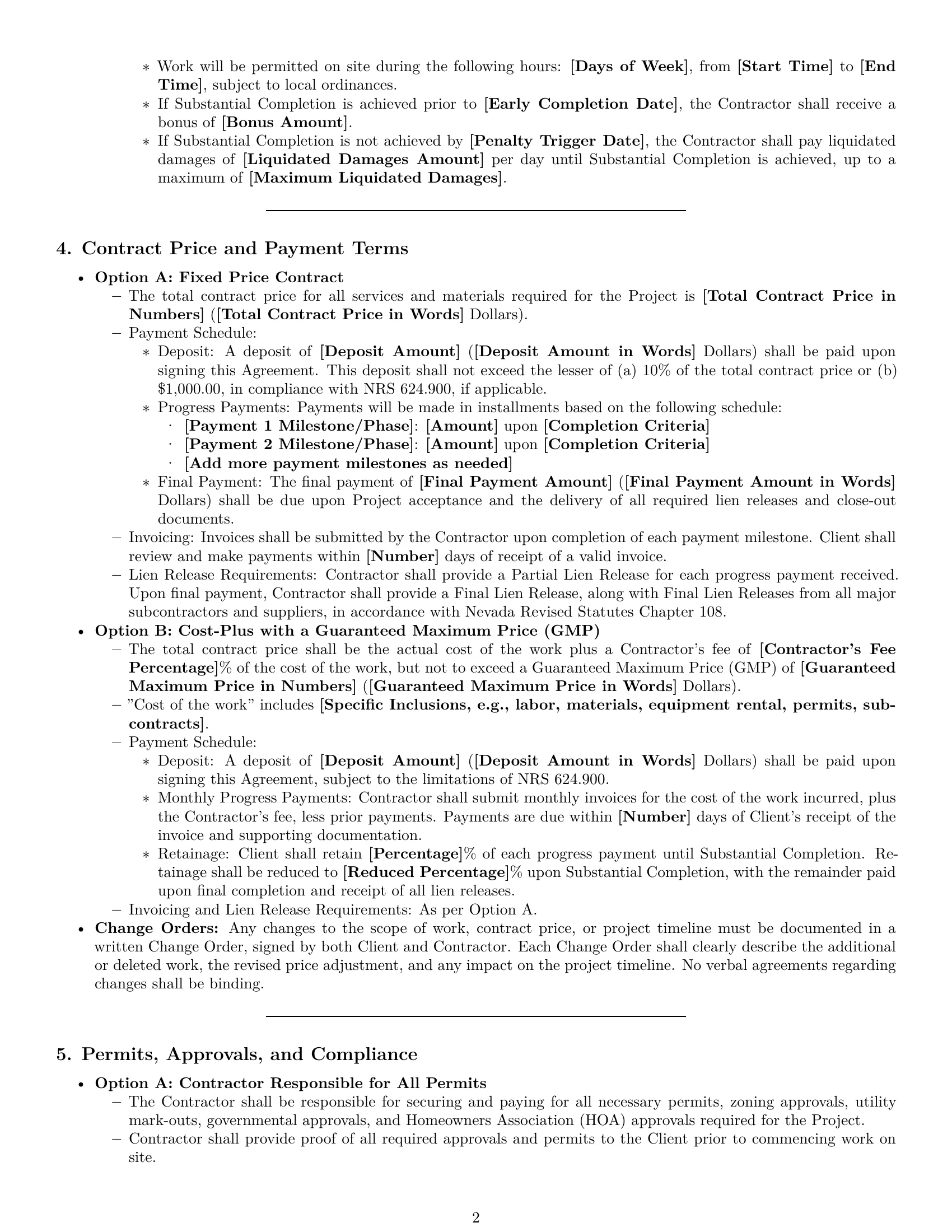 Preview page 2 of Pro Nevada construction service contract template