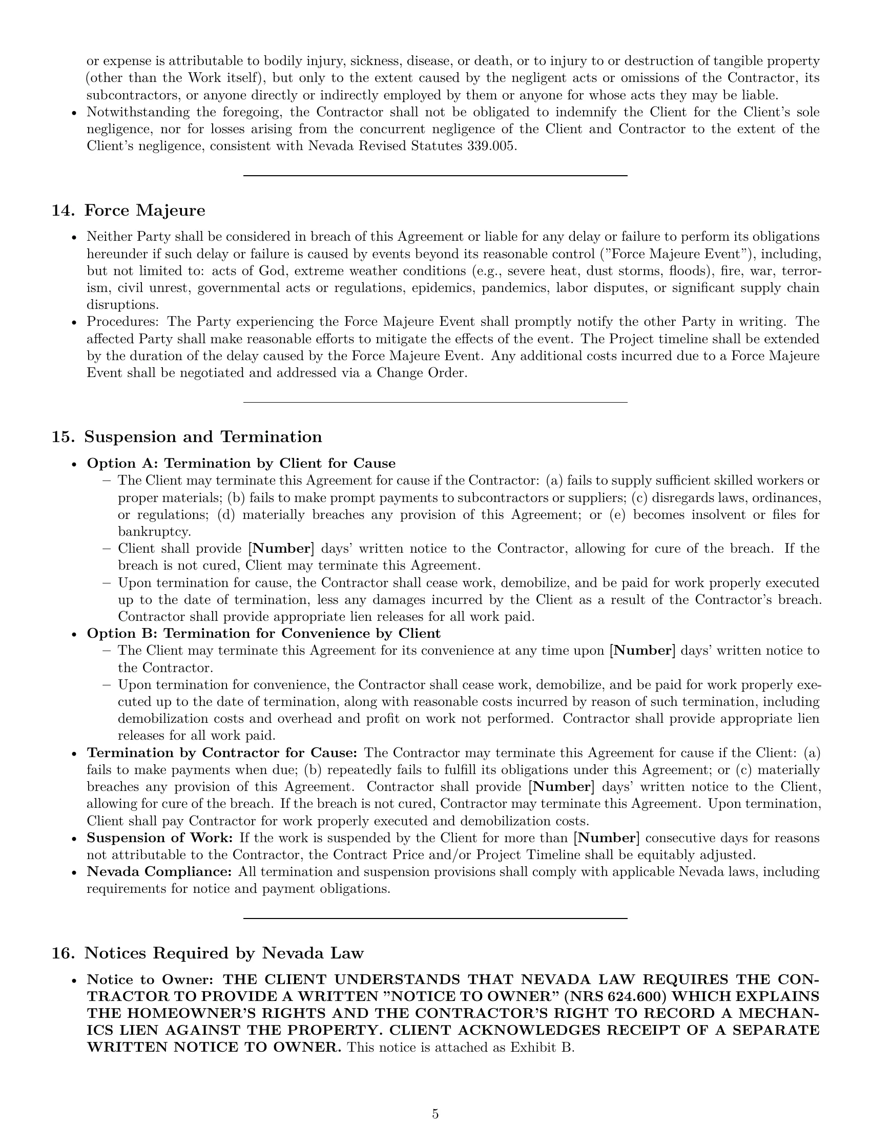 Preview page 5 of Pro Nevada construction service contract template