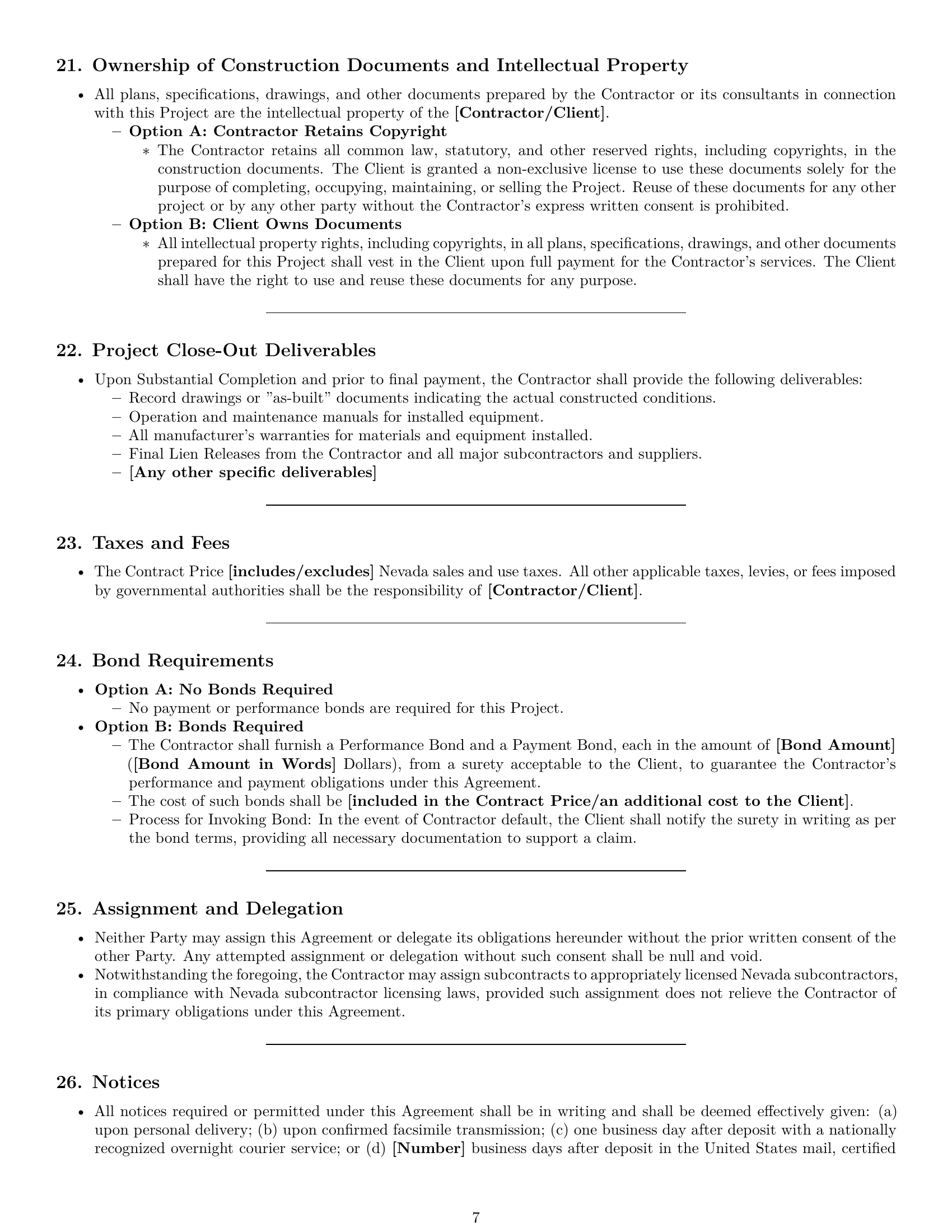 Preview page 7 of Pro Nevada construction service contract template