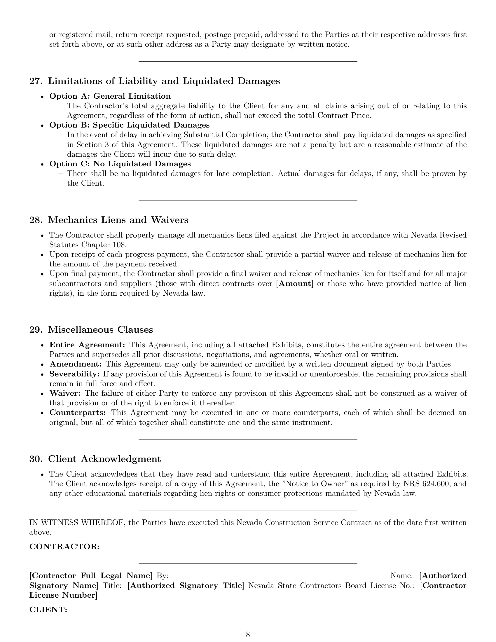 Preview page 8 of Pro Nevada construction service contract template