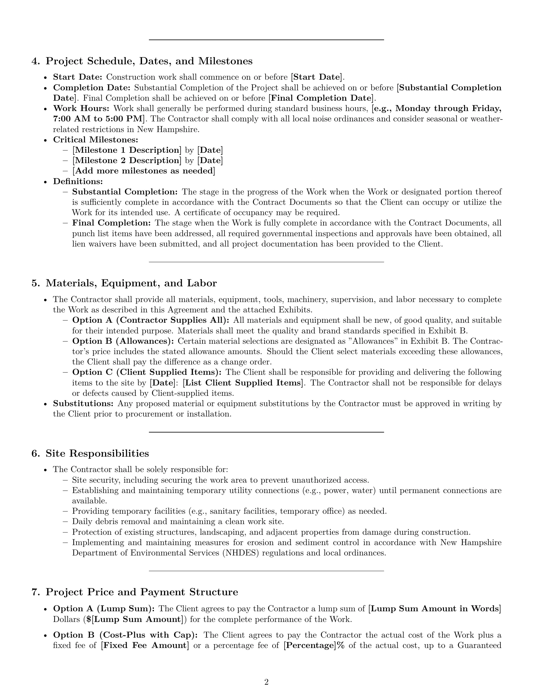 Preview page 2 of Pro New Hampshire construction service contract template