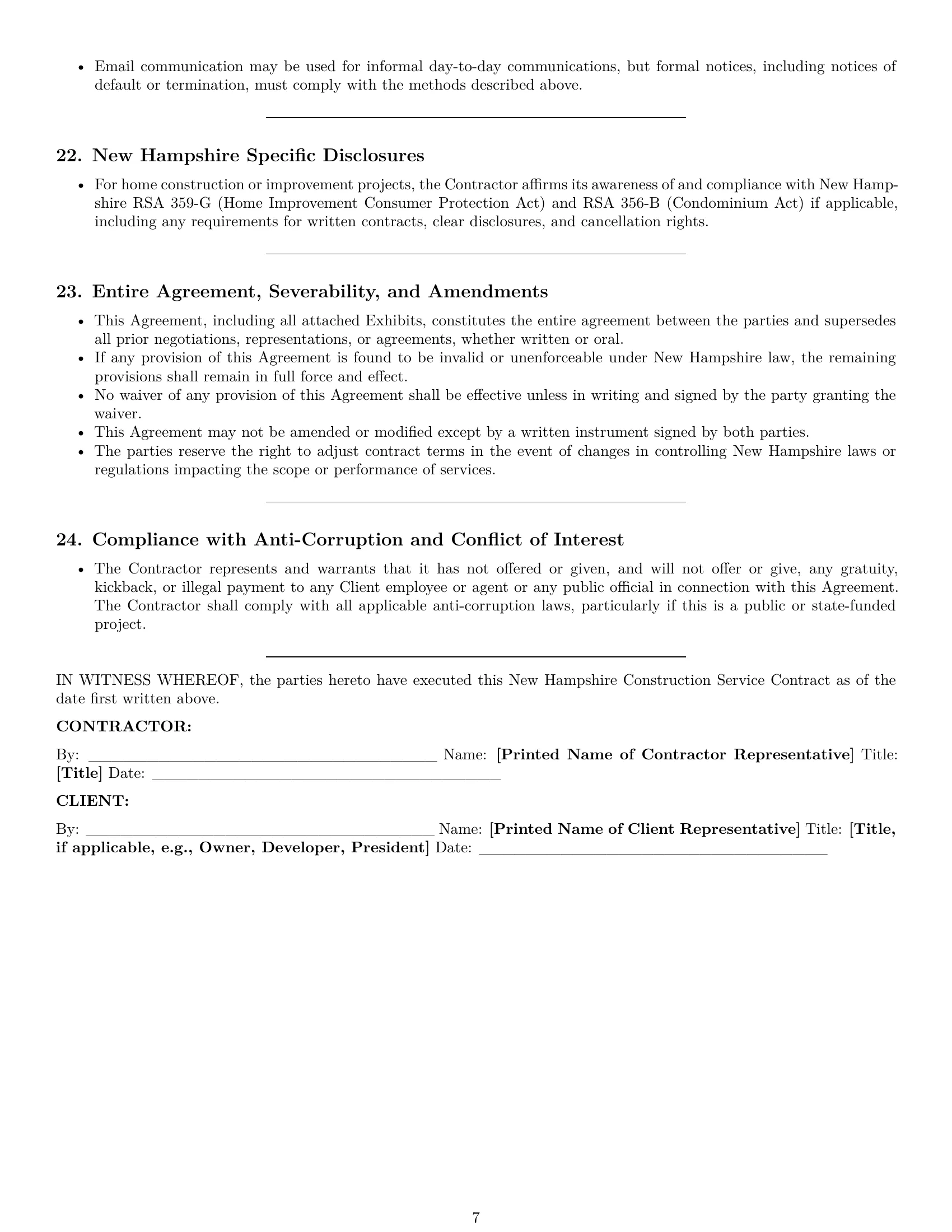 Preview page 7 of Pro New Hampshire construction service contract template