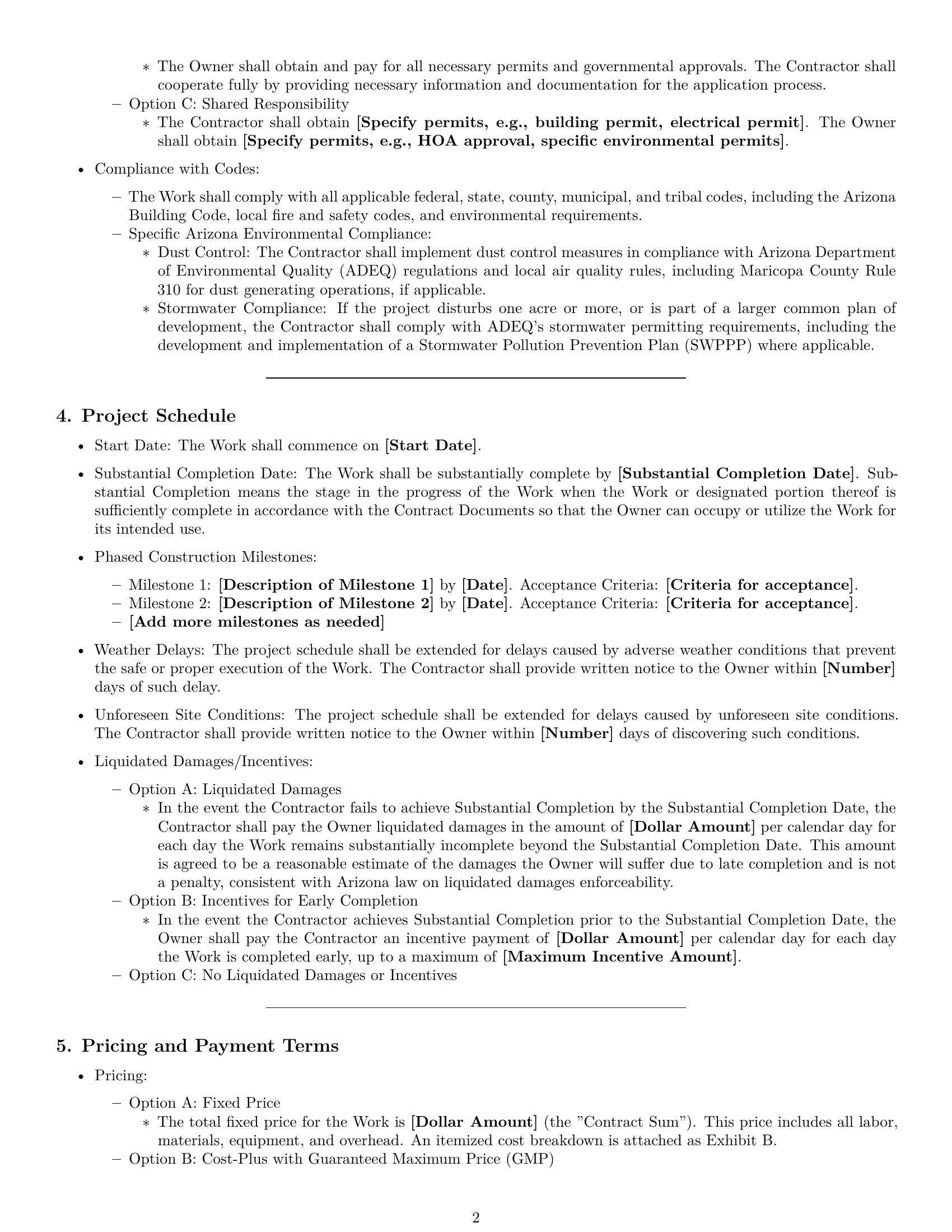 Preview page 2 of Pro Arizona construction service contract template