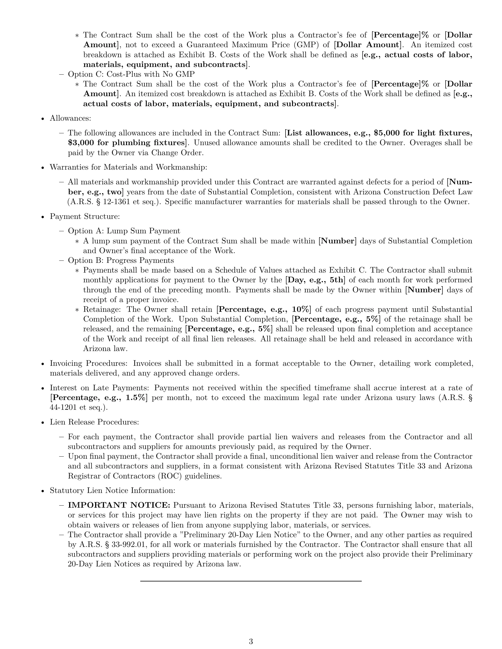Preview page 3 of Pro Arizona construction service contract template