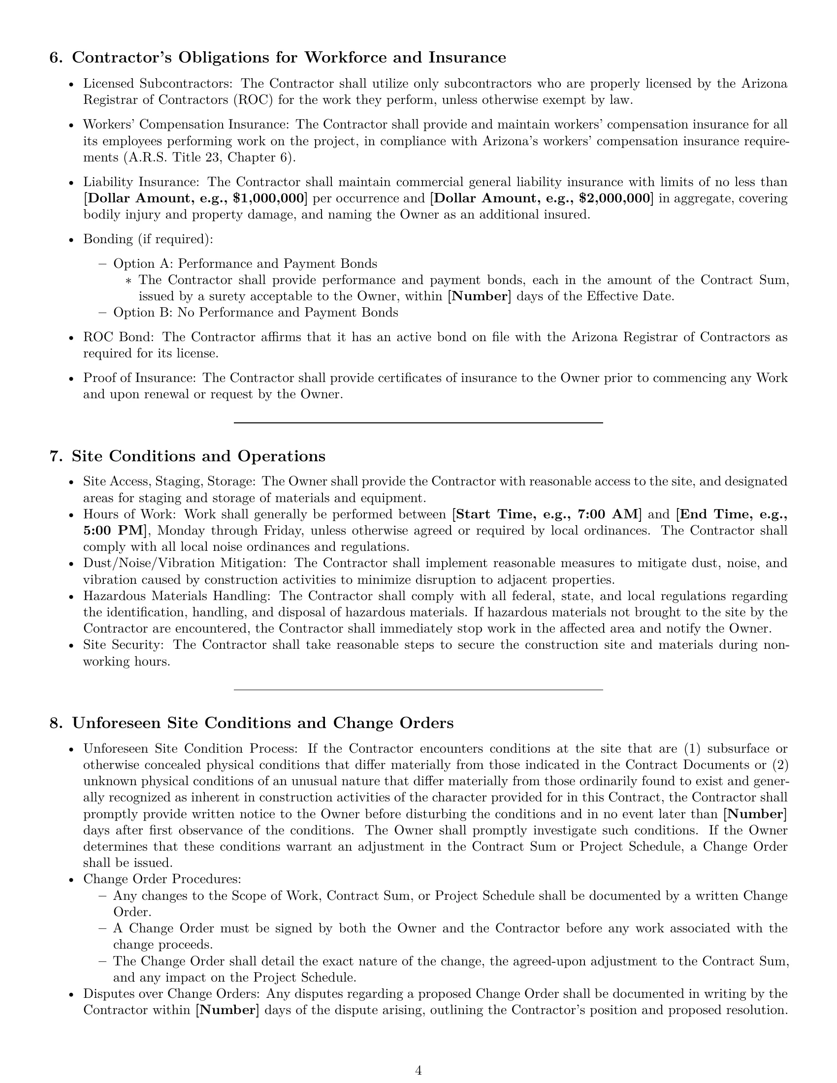 Preview page 4 of Pro Arizona construction service contract template
