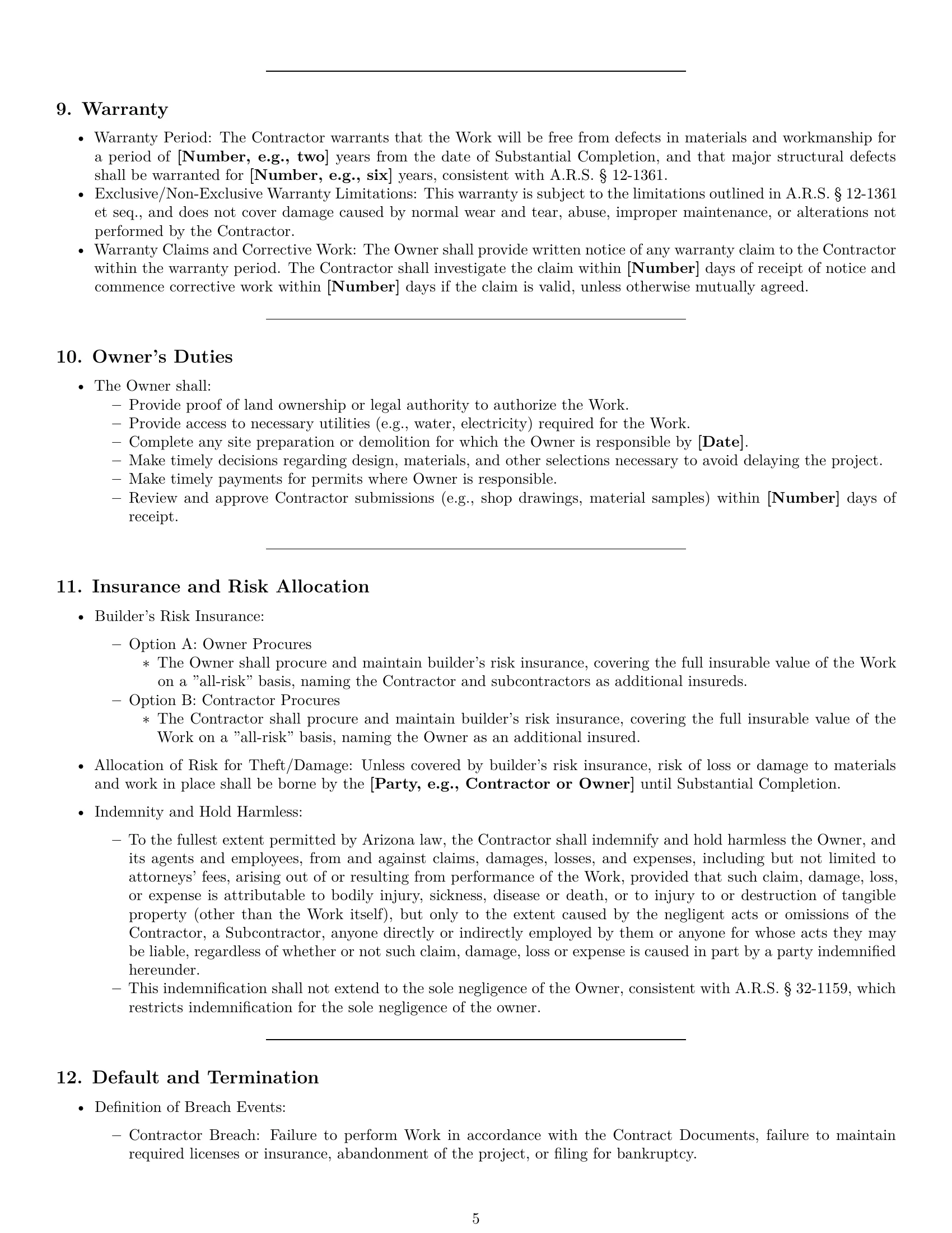 Preview page 5 of Pro Arizona construction service contract template