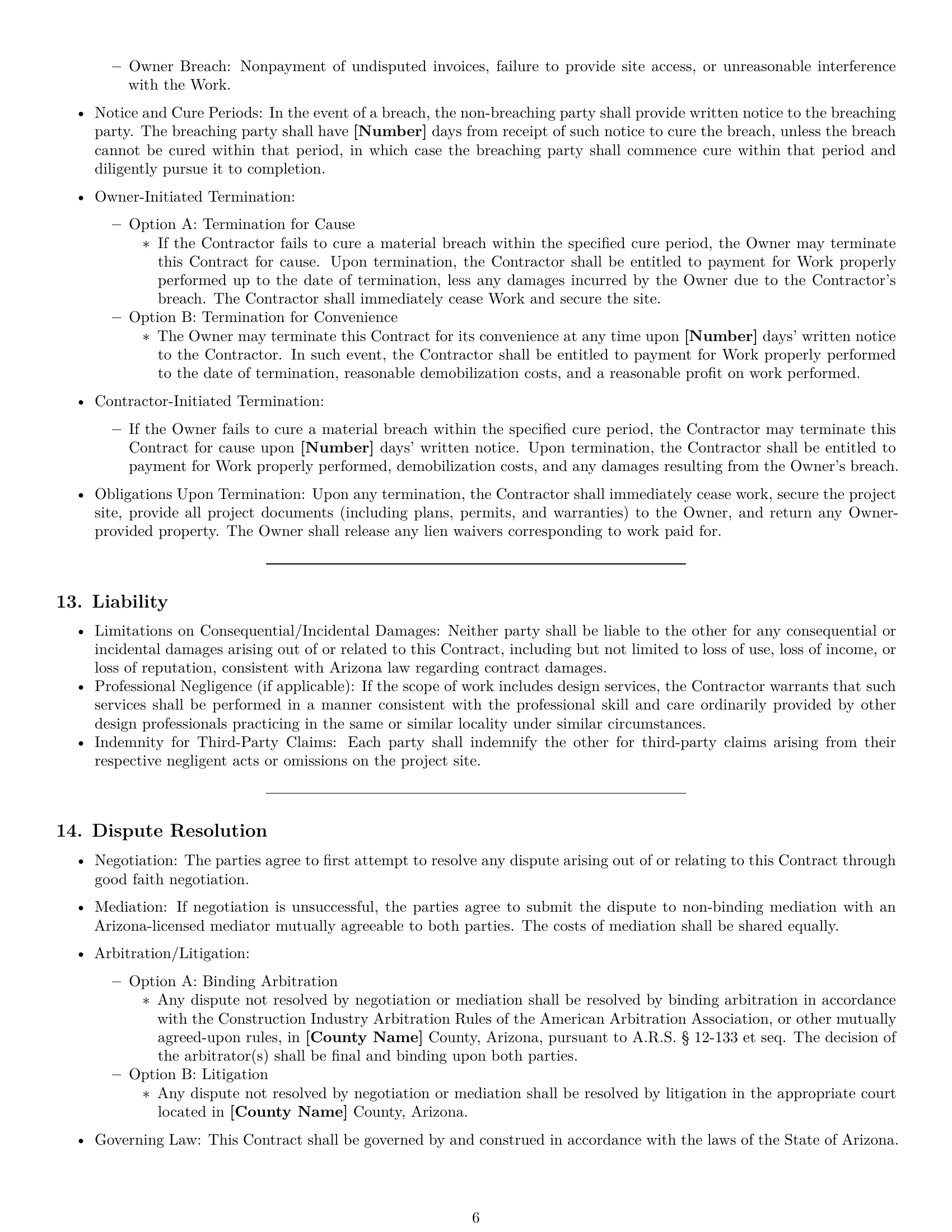 Preview page 6 of Pro Arizona construction service contract template