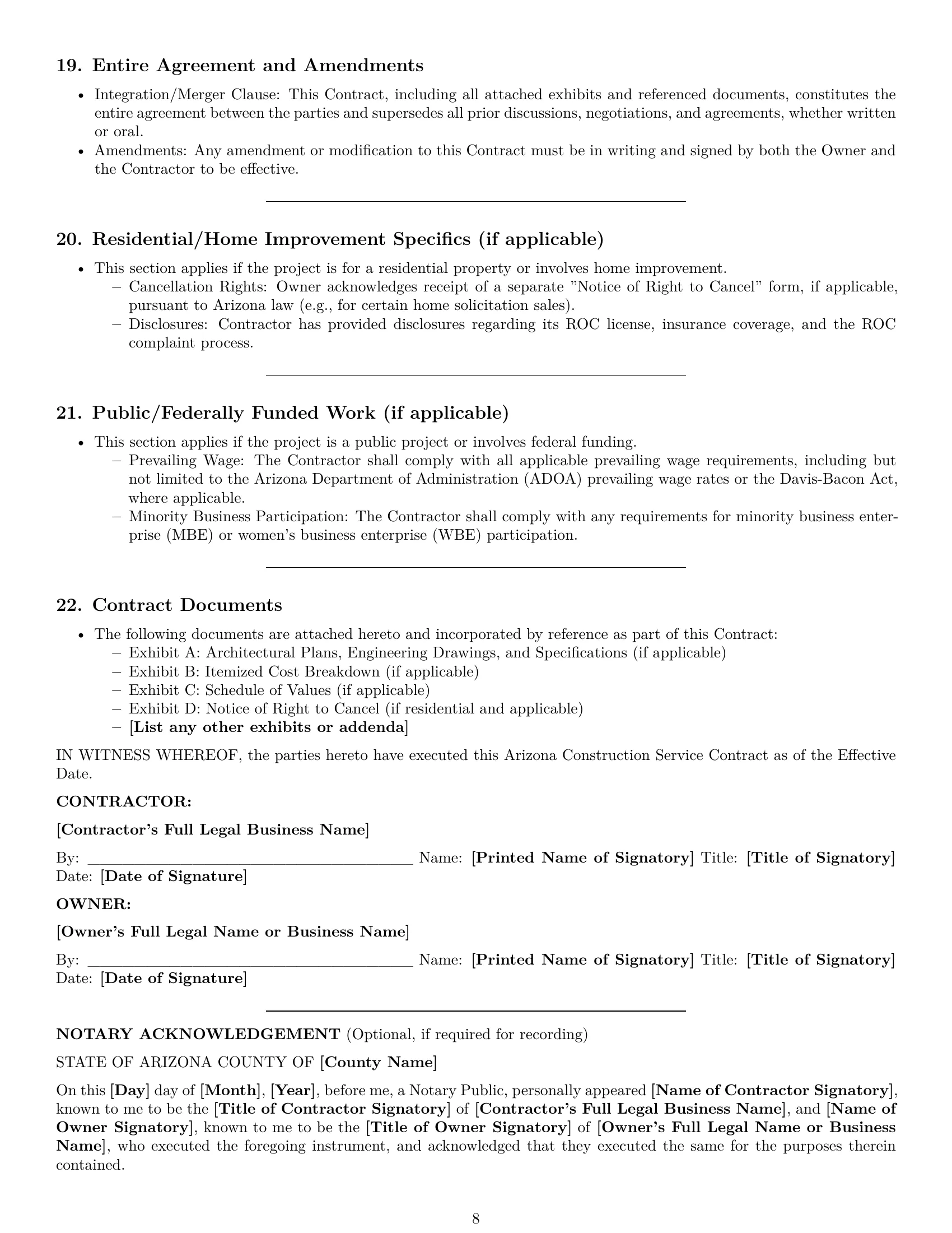 Preview page 8 of Pro Arizona construction service contract template