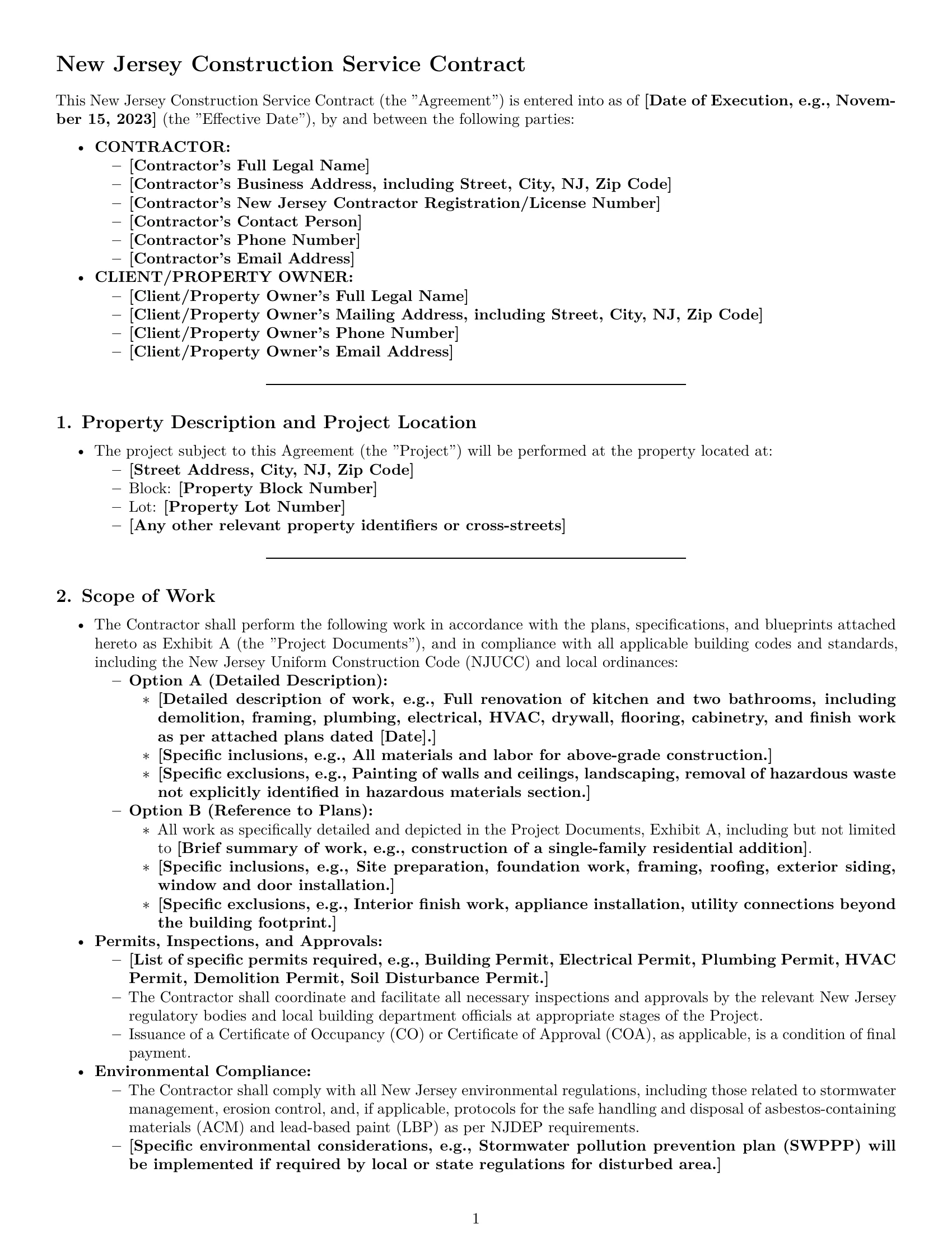 Preview page 1 of Pro New Jersey construction service contract template