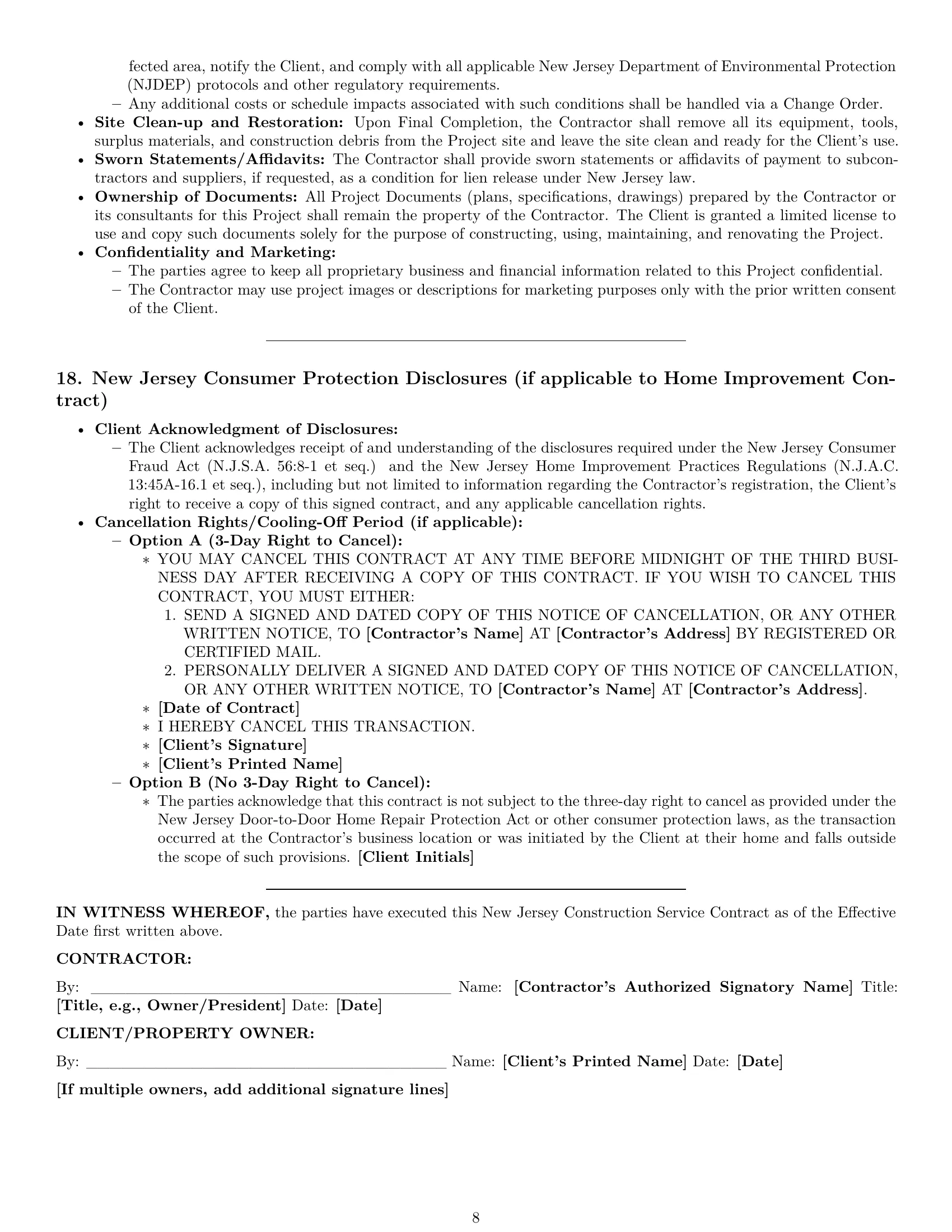 Preview page 8 of Pro New Jersey construction service contract template