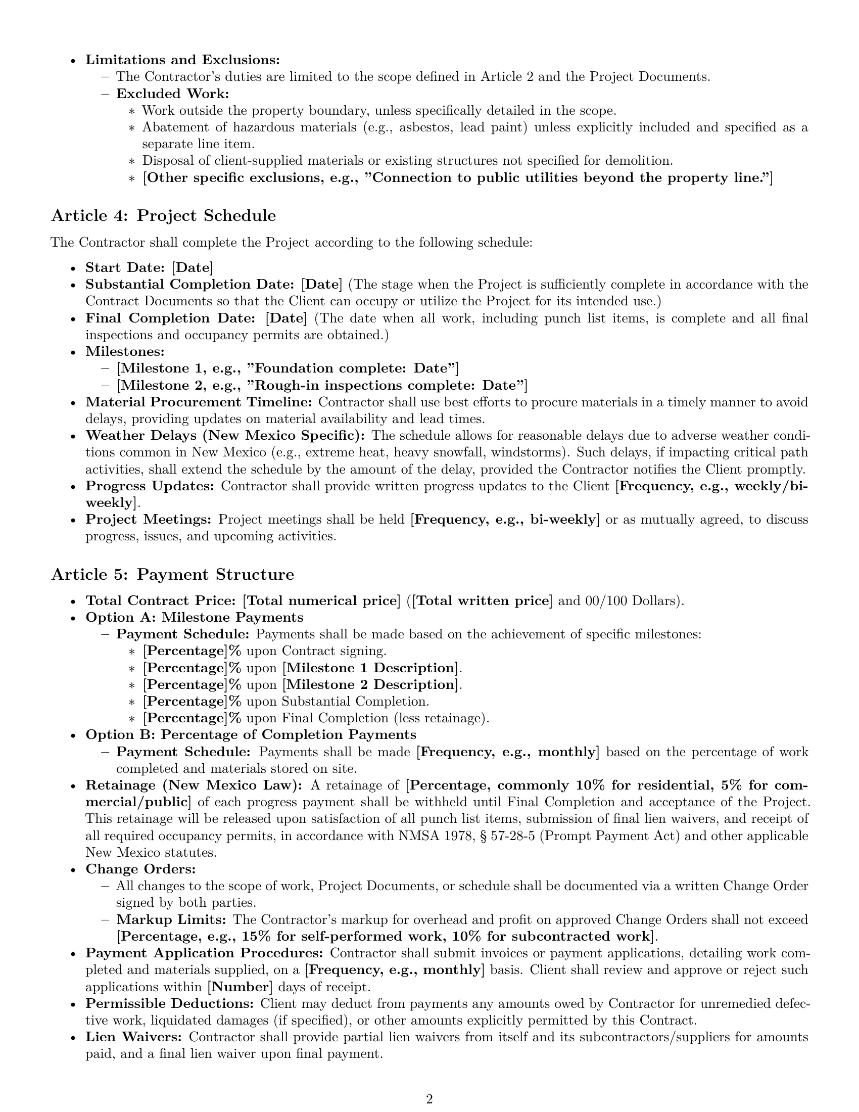 Preview page 2 of Pro New Mexico construction service contract template