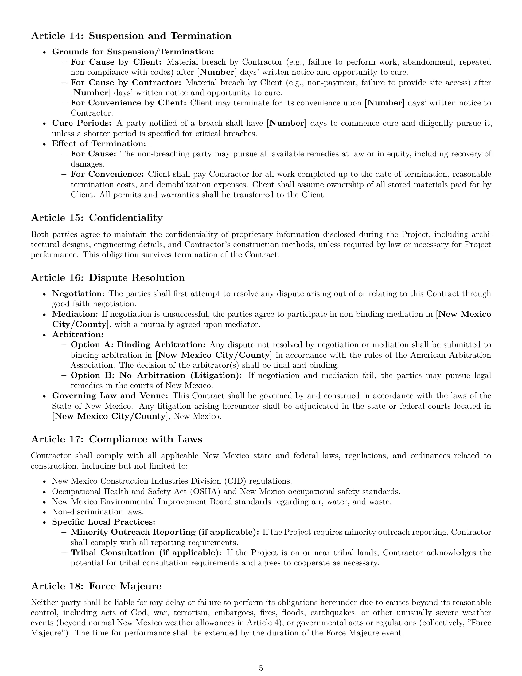 Preview page 5 of Pro New Mexico construction service contract template