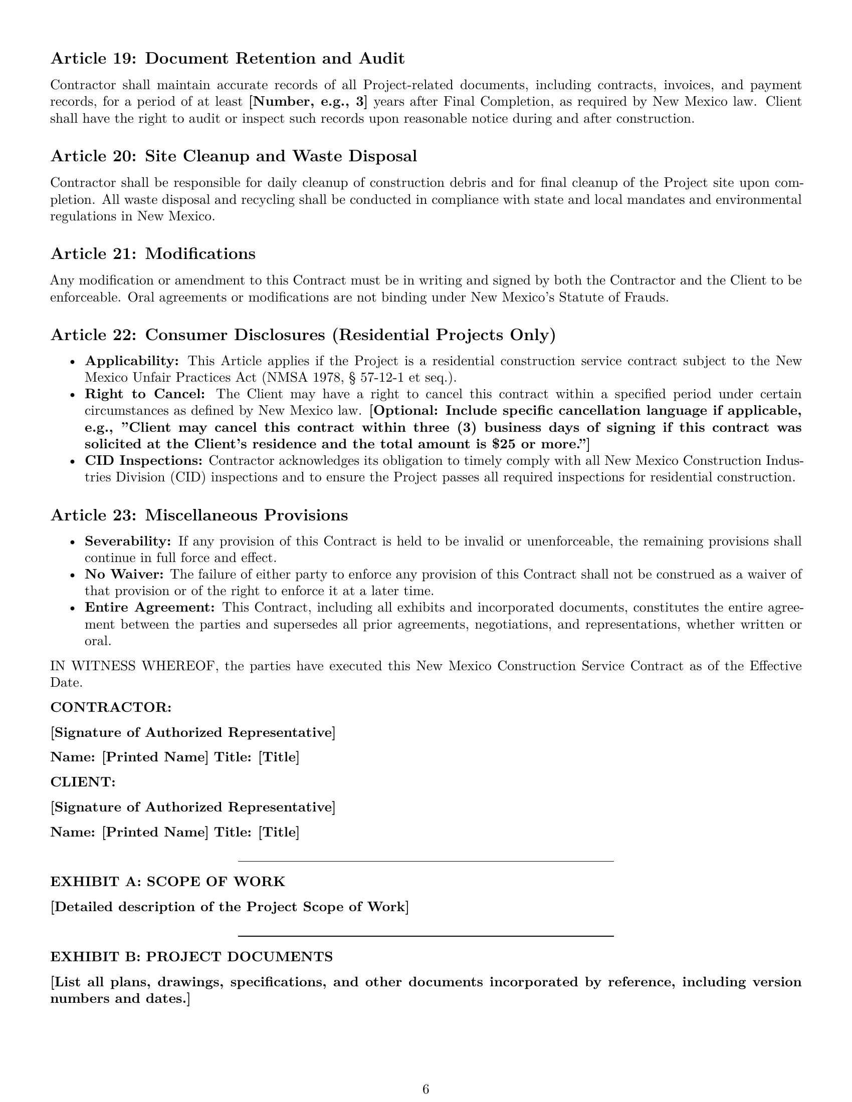 Preview page 6 of Pro New Mexico construction service contract template