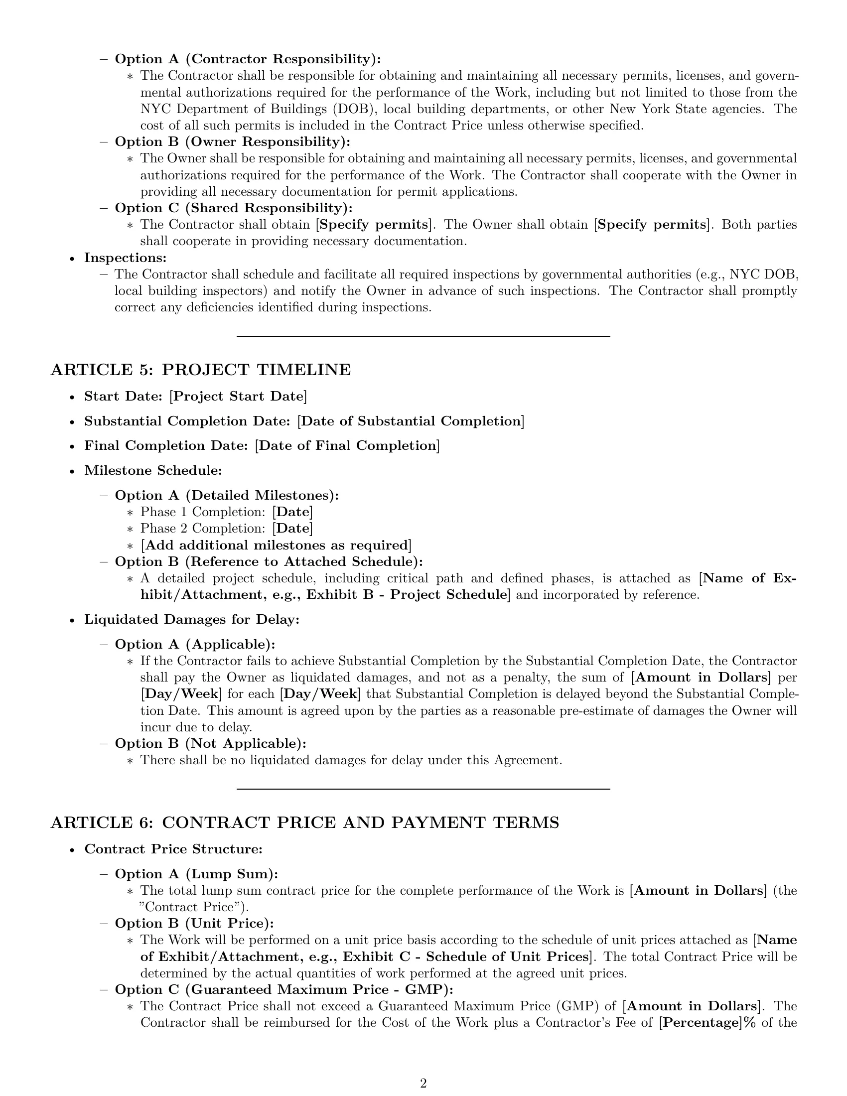 Preview page 2 of Pro New York construction service contract template