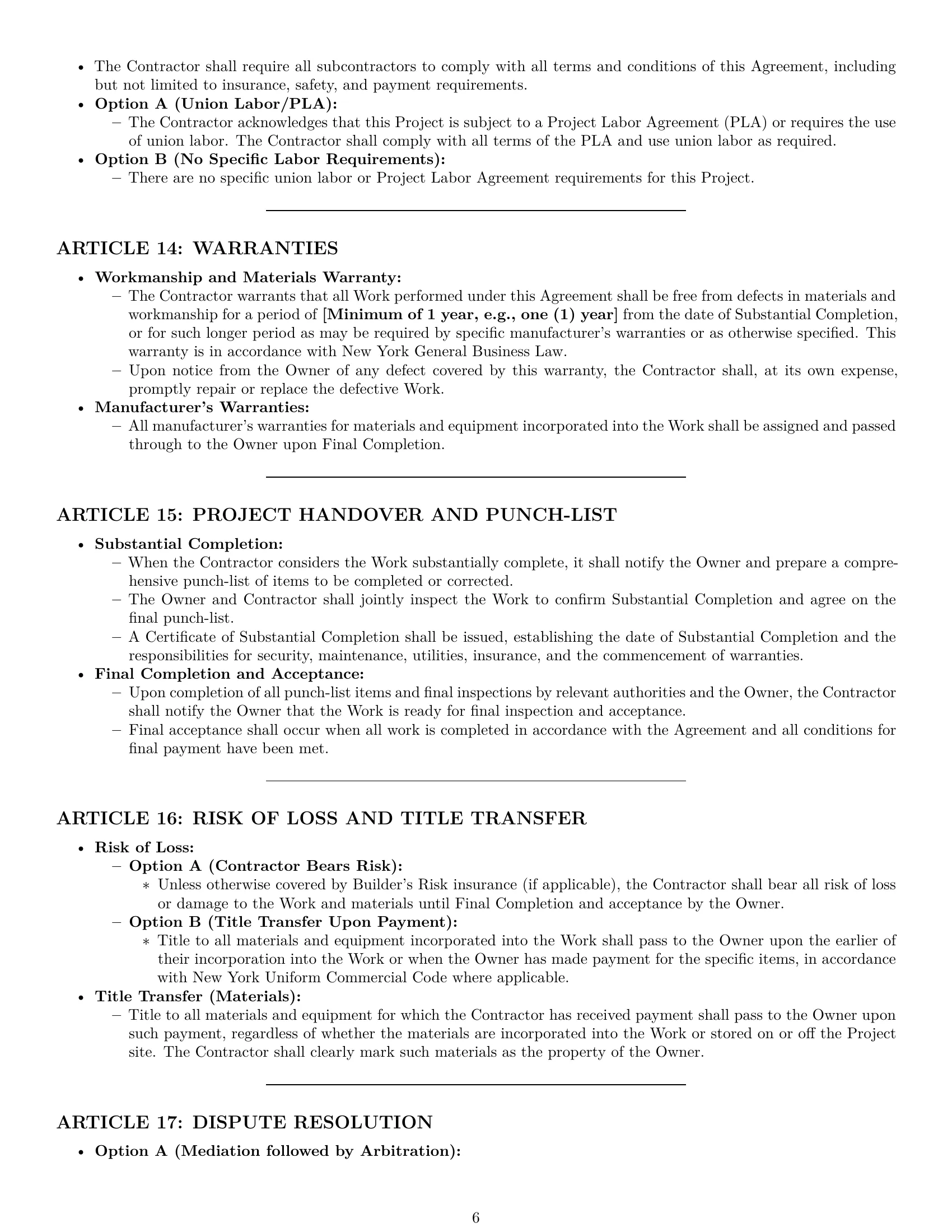Preview page 6 of Pro New York construction service contract template