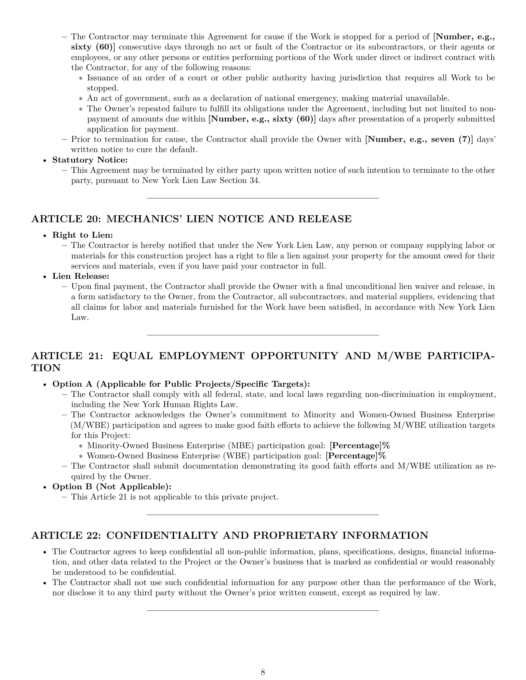 Preview page 8 of Pro New York construction service contract template