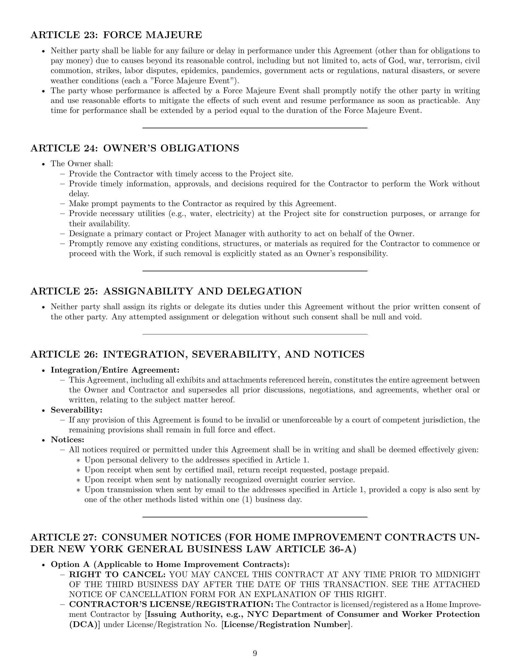 Preview page 9 of Pro New York construction service contract template