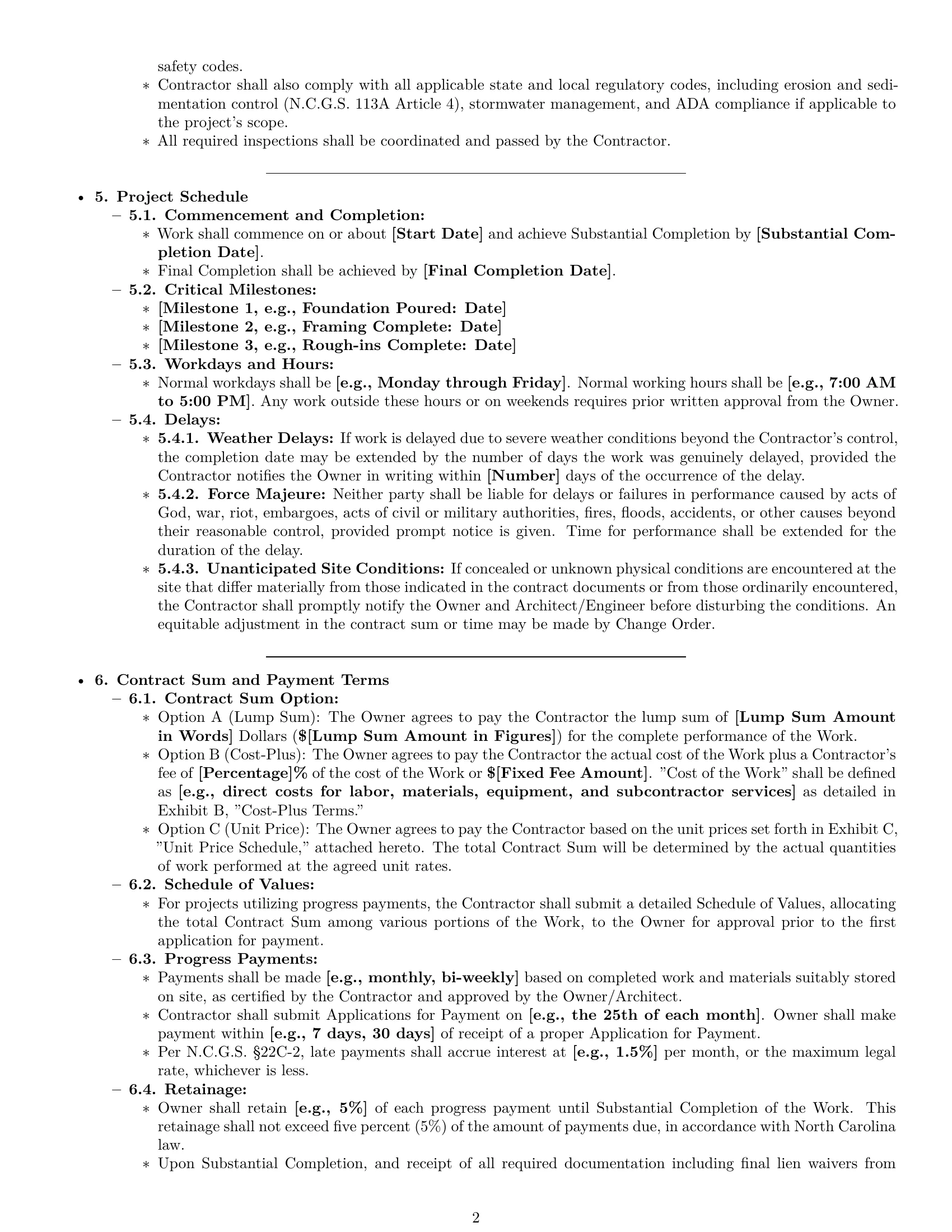 Preview page 2 of Pro North Carolina construction service contract template